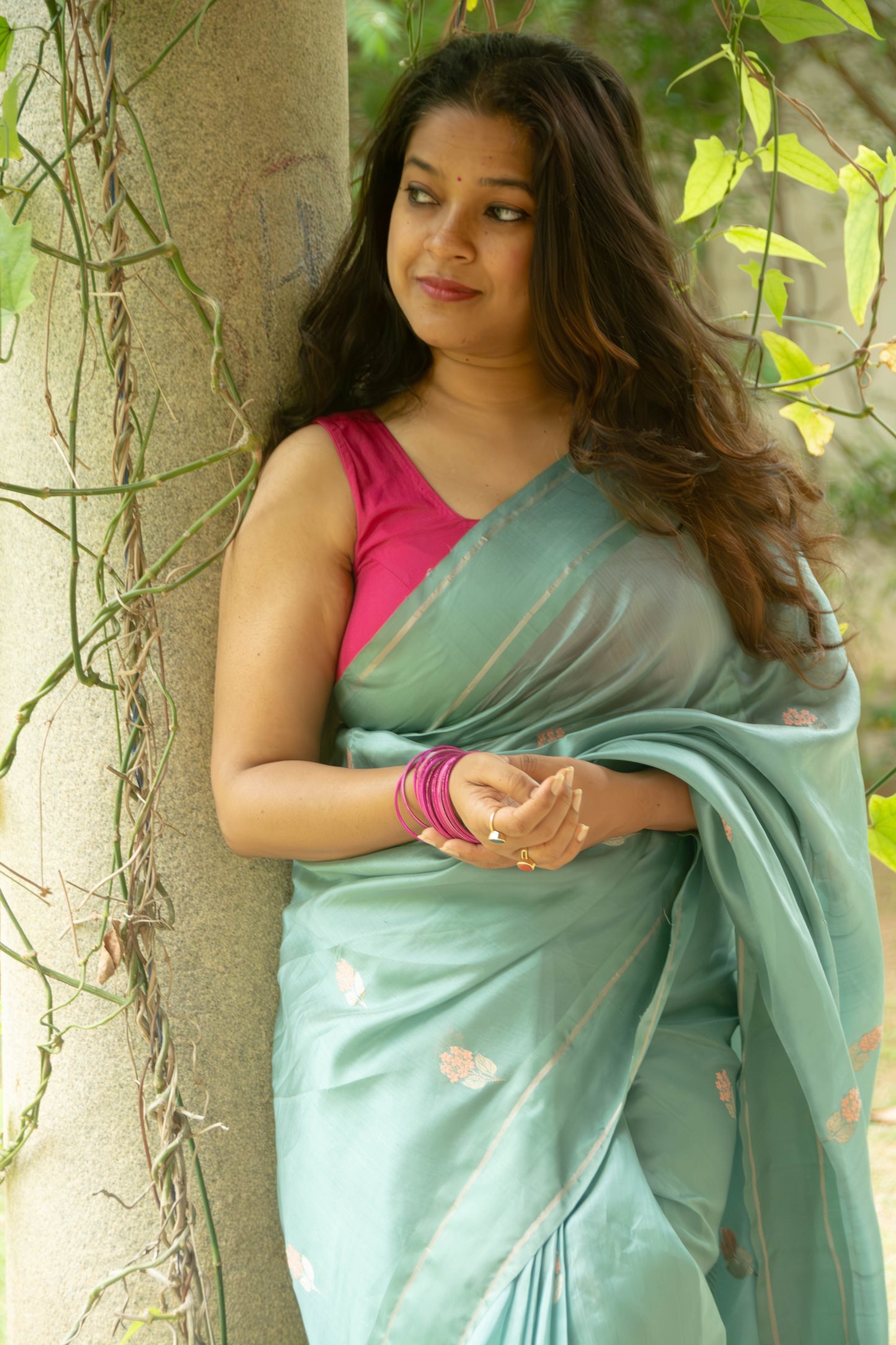 Seafoam Green Pure Chanderi Silk Saree