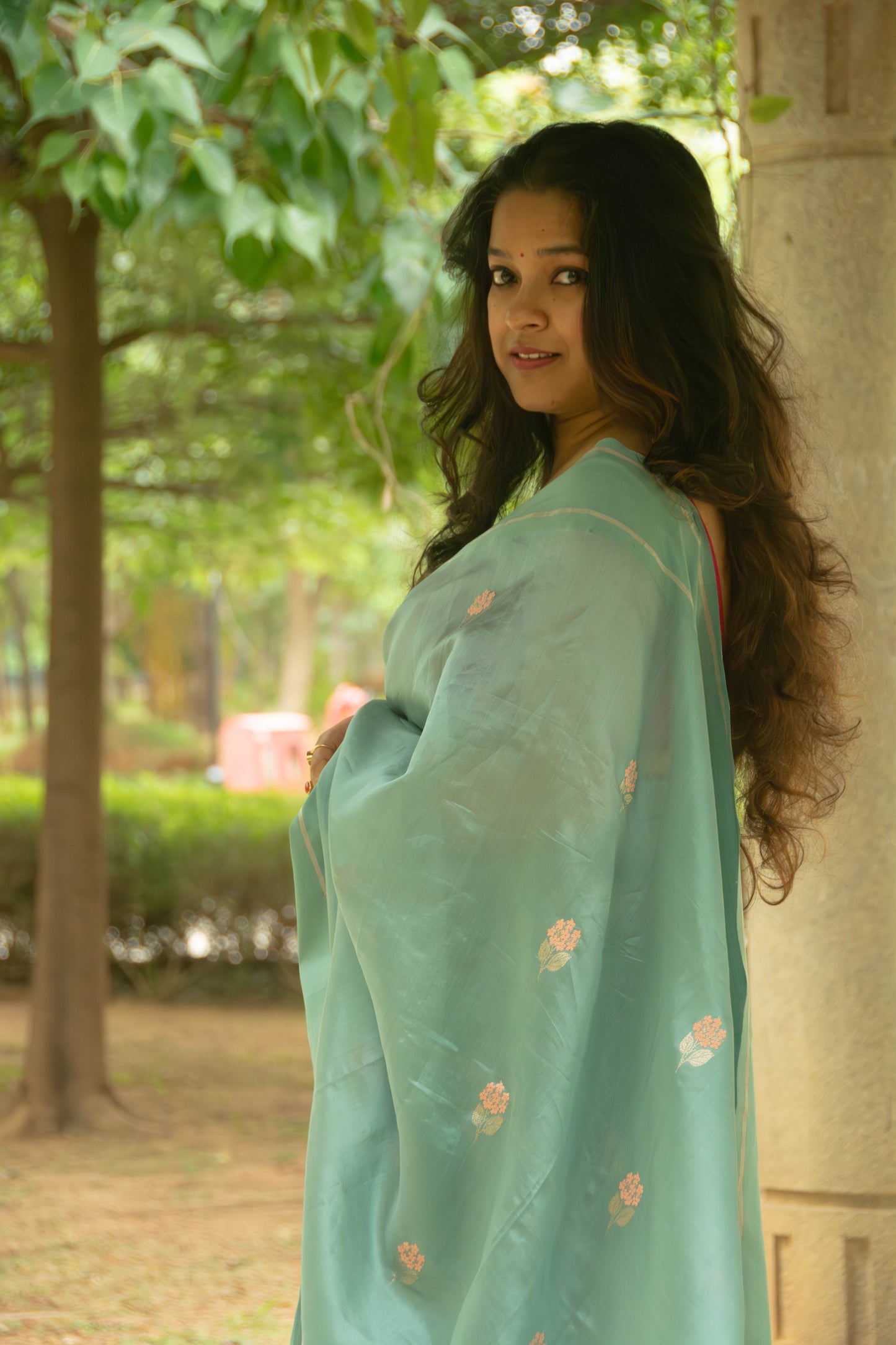 Seafoam Green Pure Chanderi Silk Saree