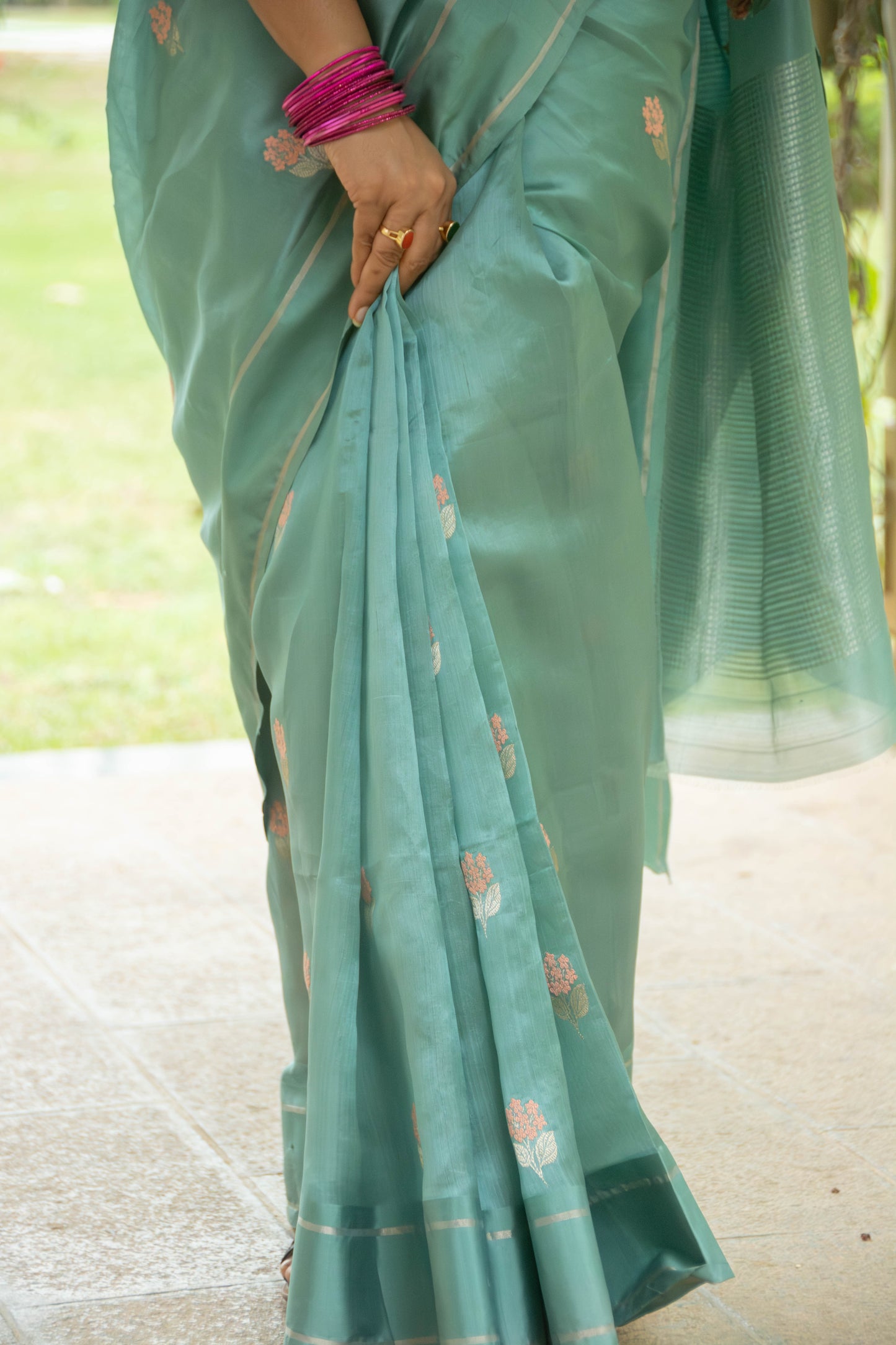 Seafoam Green Pure Chanderi Silk Saree