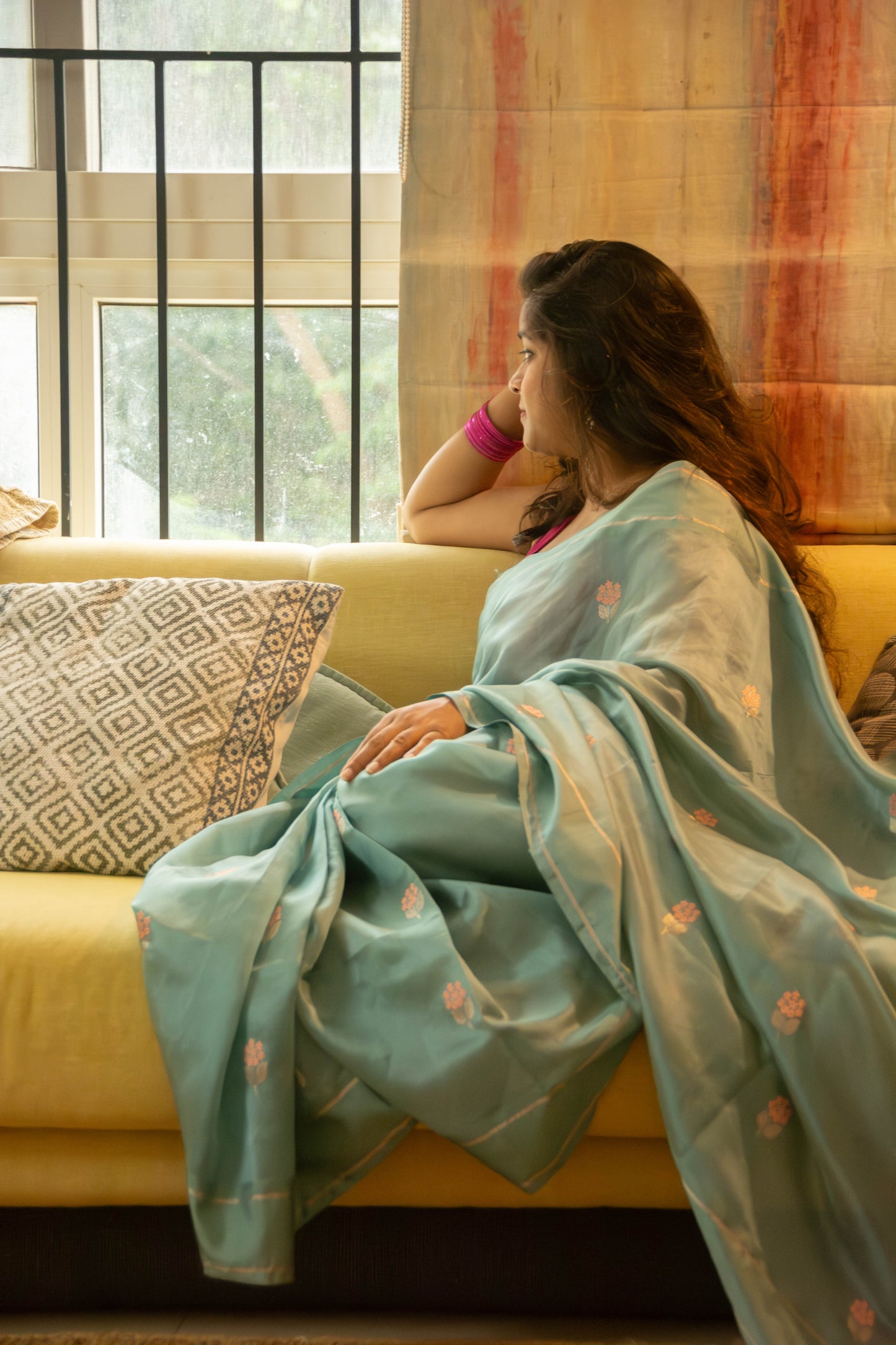 Seafoam Green Pure Chanderi Silk Saree