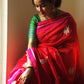 Red with Pink Border Pure Silk Chanderi Saree