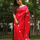 Red with Pink Border Pure Silk Chanderi Saree