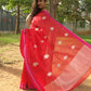 Red with Pink Border Pure Silk Chanderi Saree