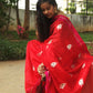 Red with Pink Border Pure Silk Chanderi Saree
