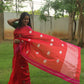 Red with Pink Border Pure Silk Chanderi Saree