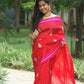 Red with Pink Border Pure Silk Chanderi Saree