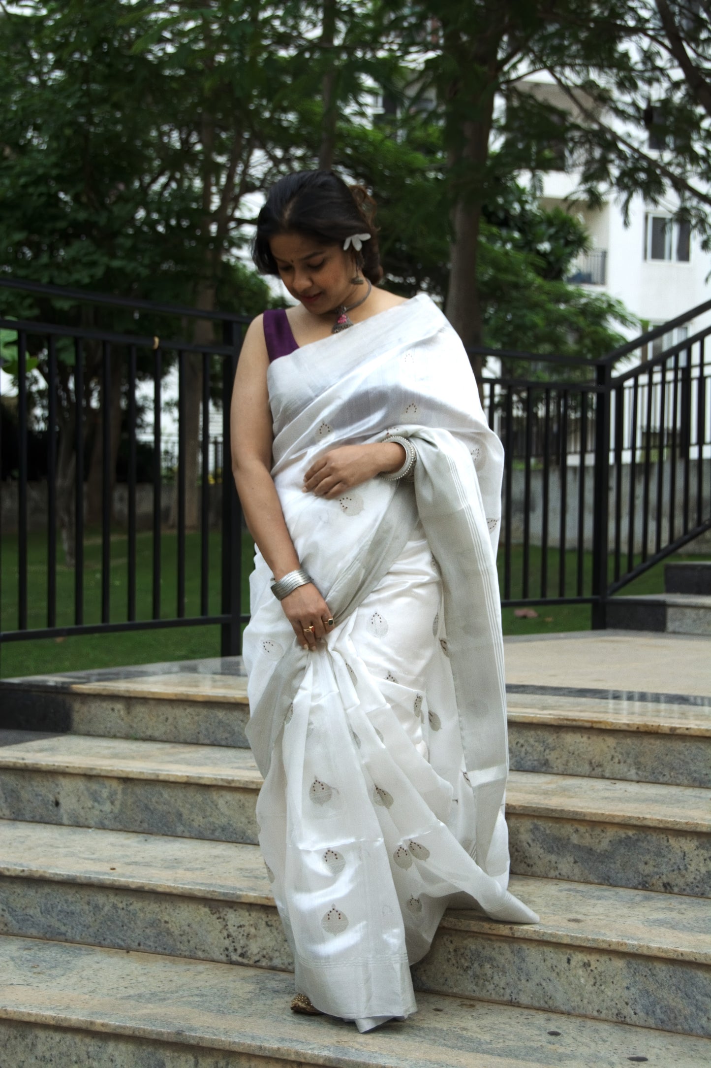 White with Meenakari Pure Chanderi Silk Saree