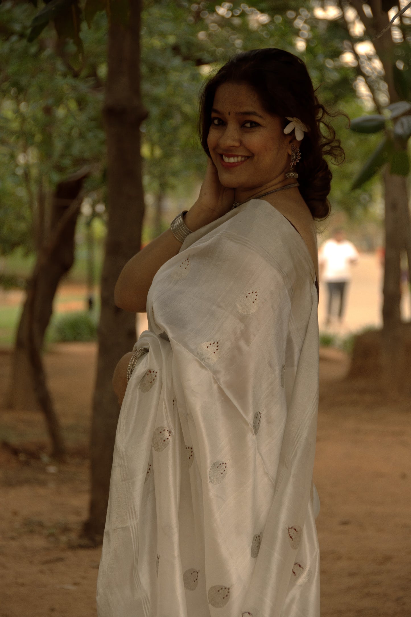White with Meenakari Pure Chanderi Silk Saree