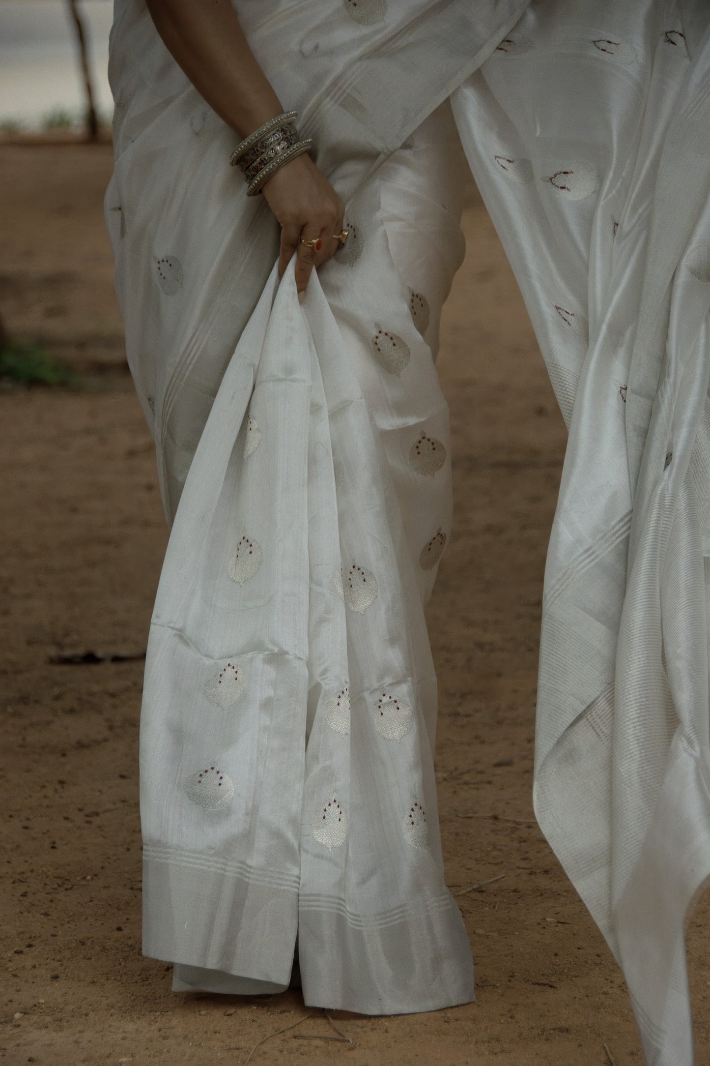 White with Meenakari Pure Chanderi Silk Saree
