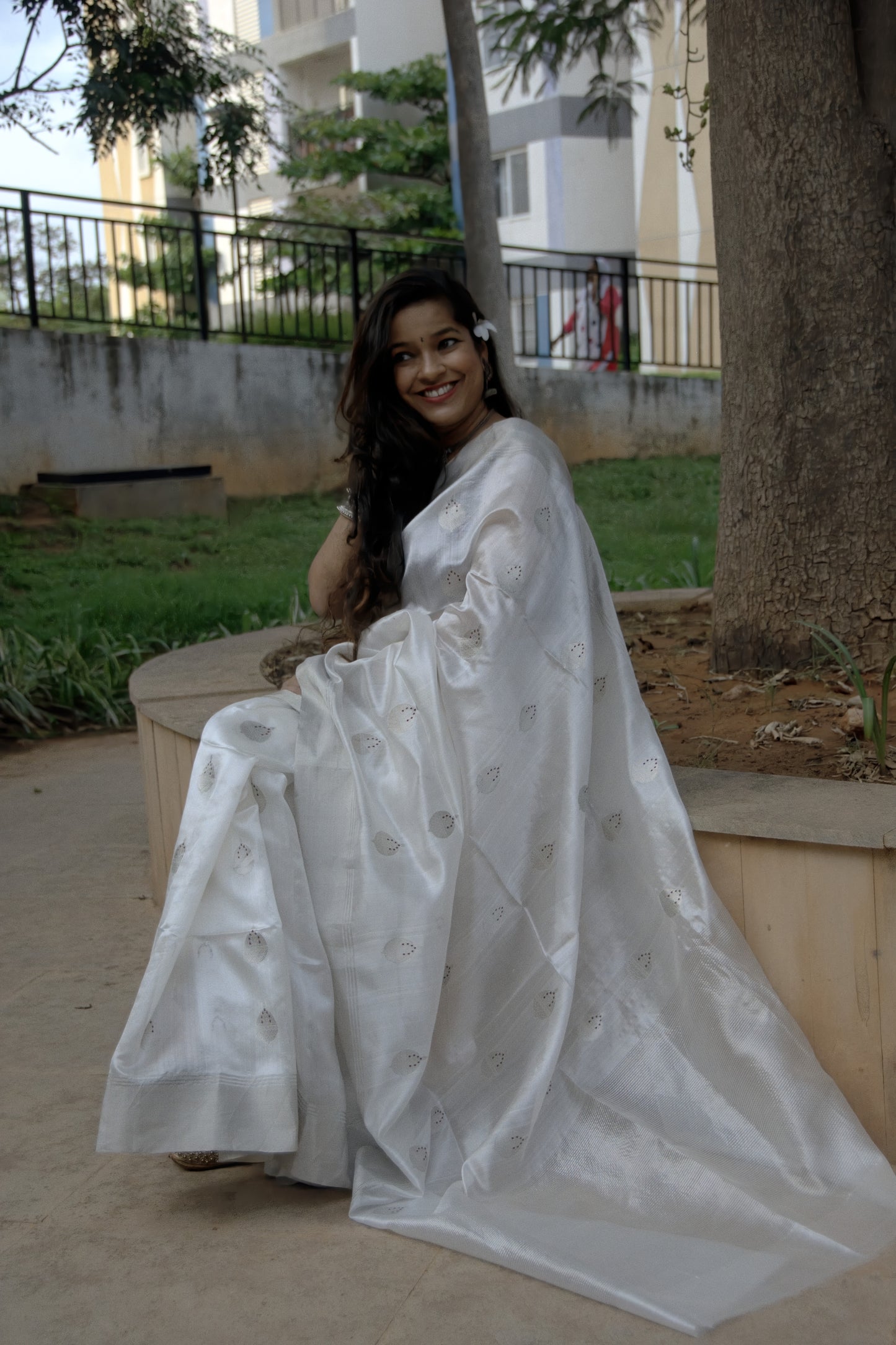 White with Meenakari Pure Chanderi Silk Saree