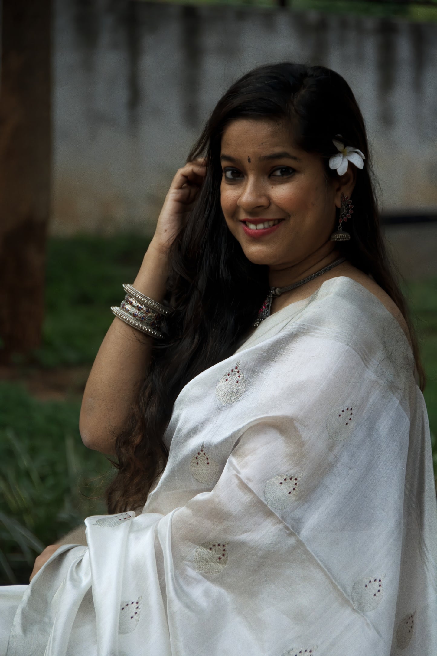 White with Meenakari Pure Chanderi Silk Saree