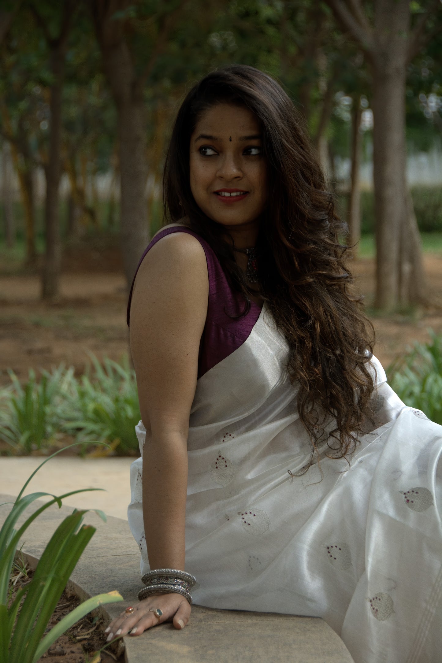 White with Meenakari Pure Chanderi Silk Saree