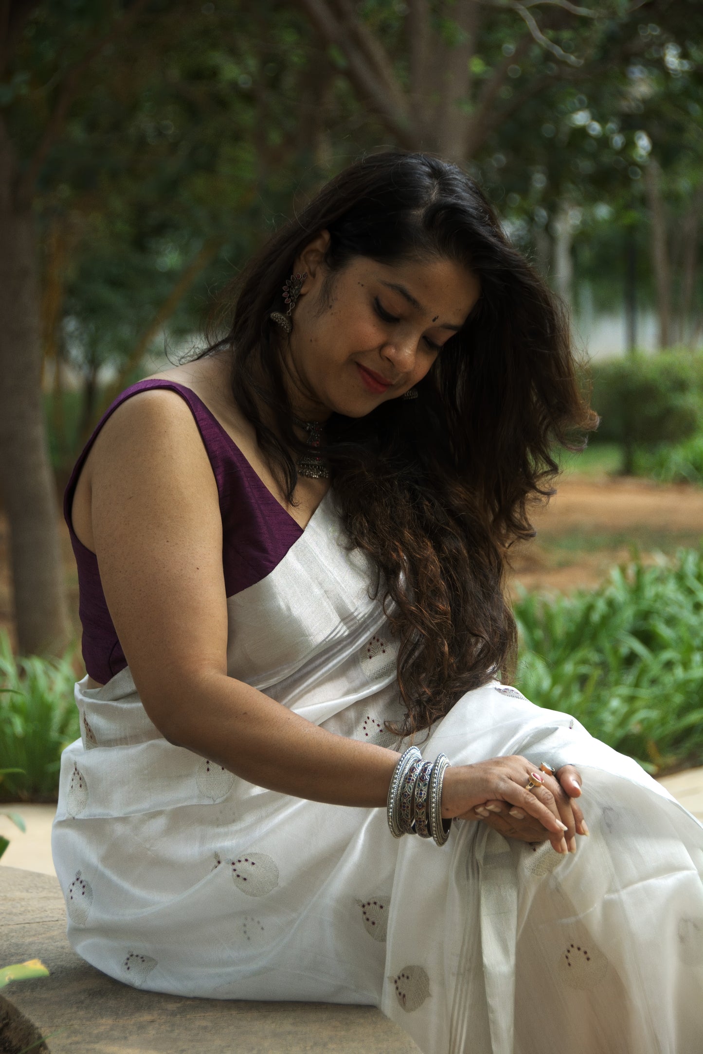 White with Meenakari Pure Chanderi Silk Saree