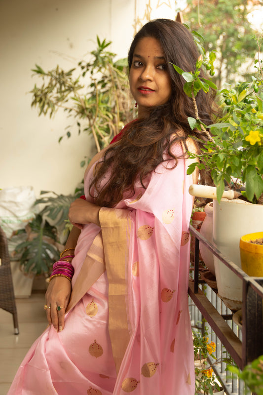 Light Pink Pure Silk Chanderi Saree