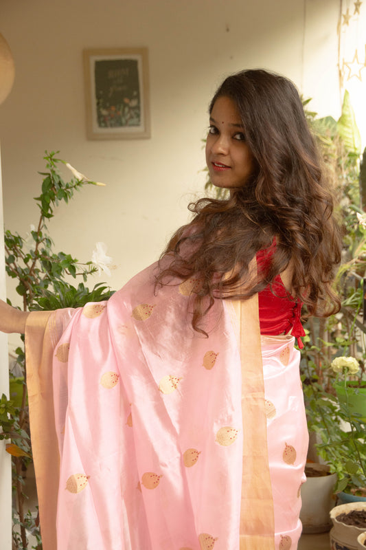 Light Pink Pure Silk Chanderi Saree