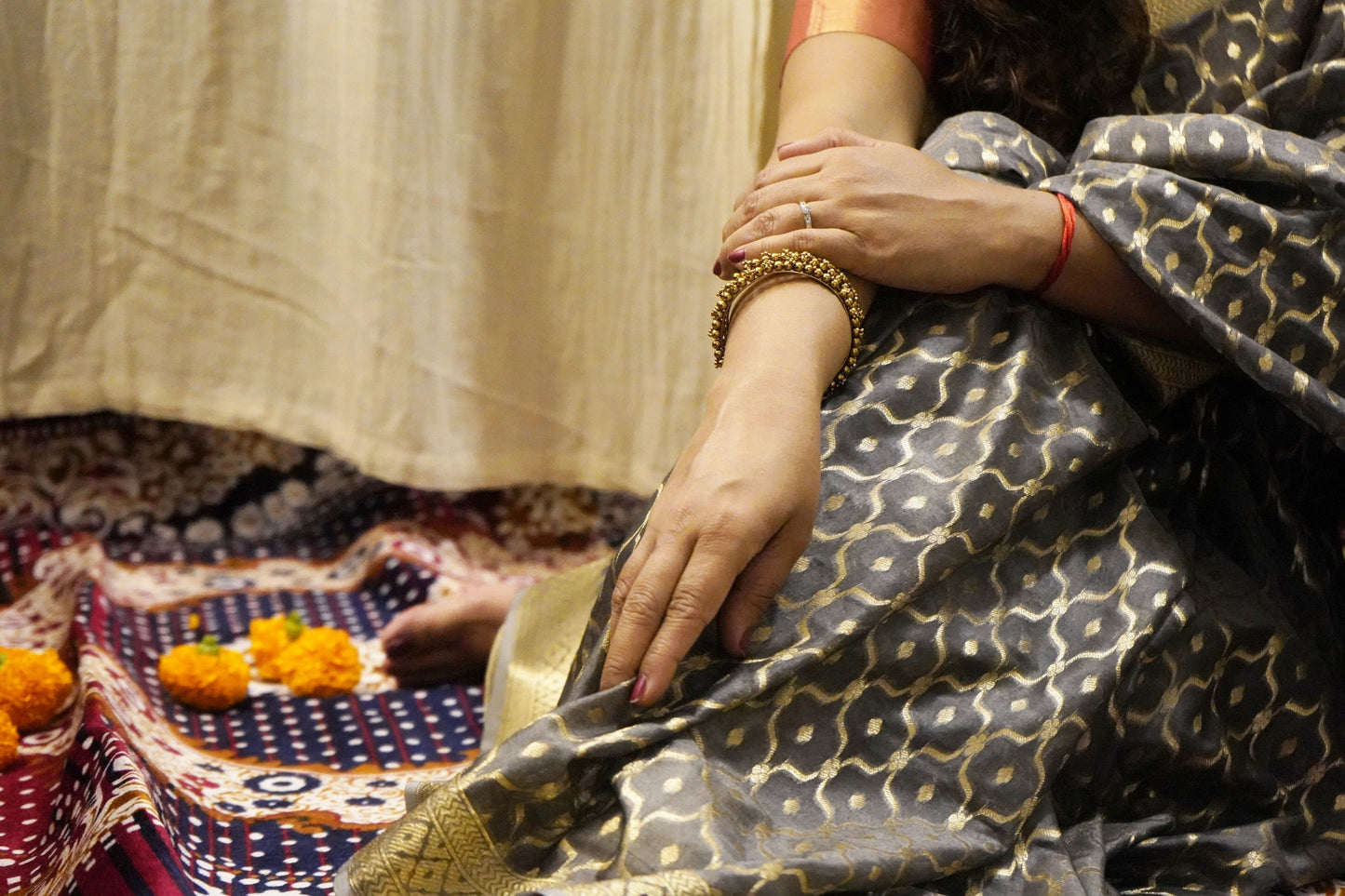Grey Banarasi Cotton Saree with Zari Buti