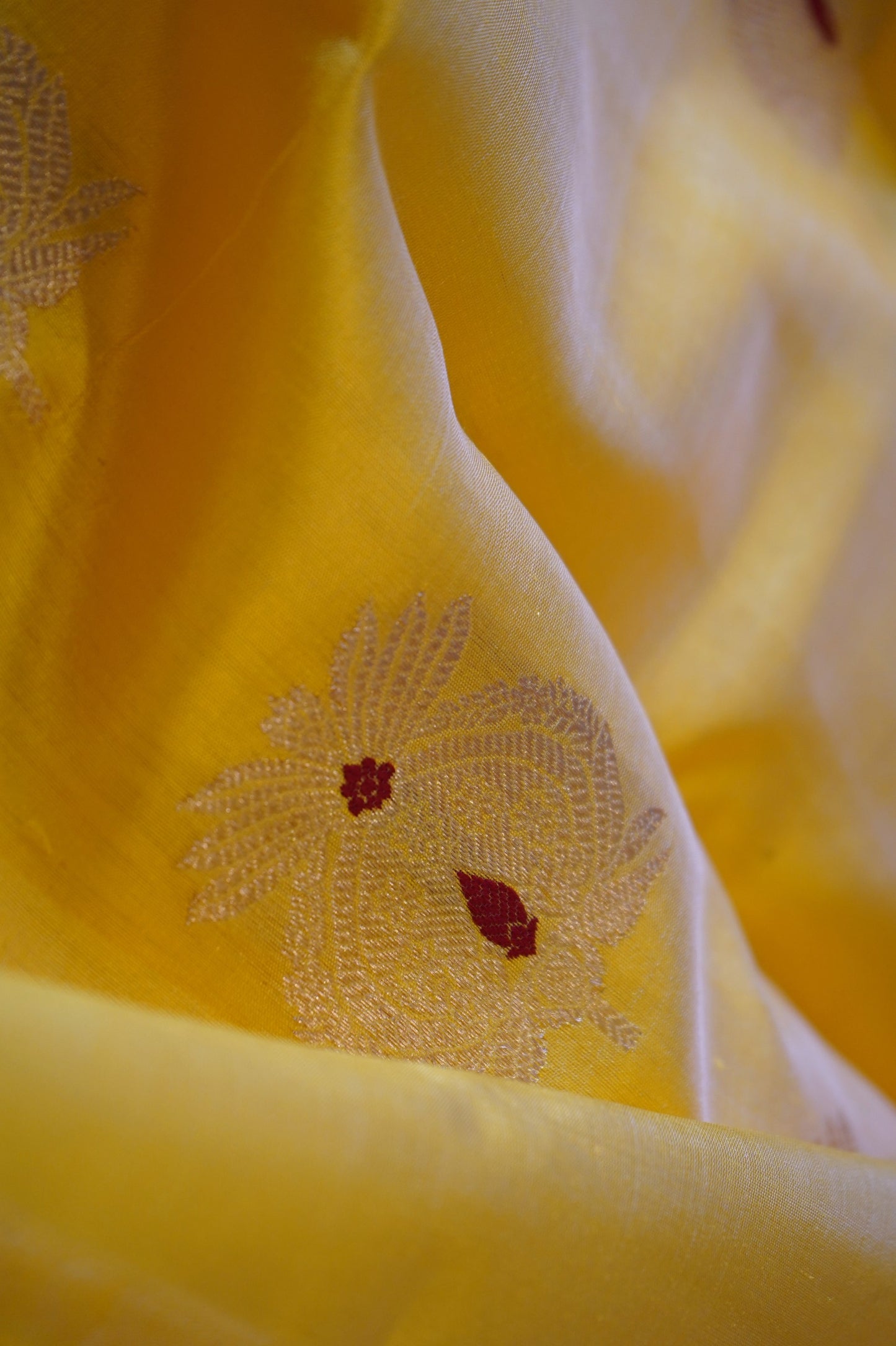 Yellow Pure Pattu Silk Chanderi Saree