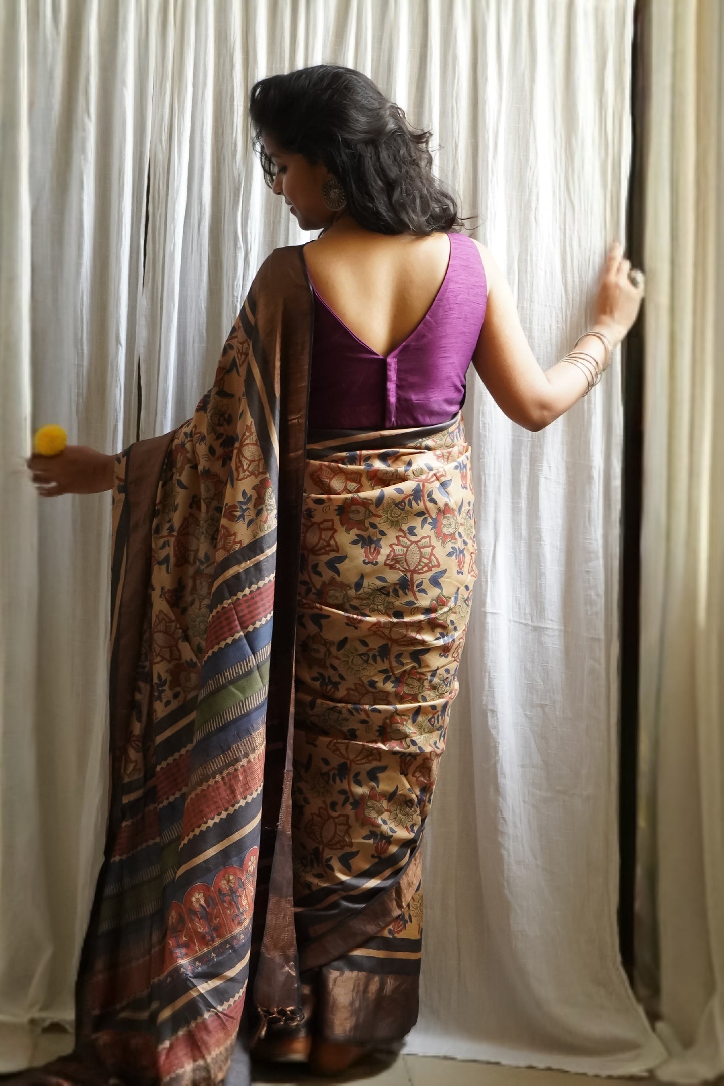 Beige Printed Pure Tussar Saree