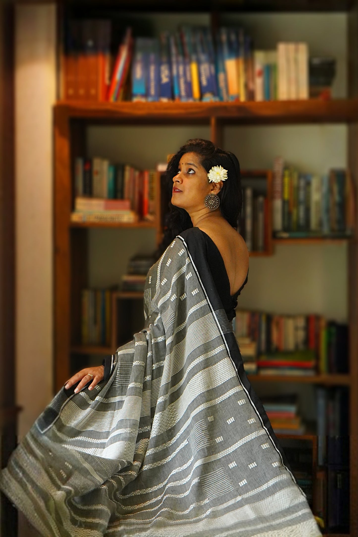 Grey Bengal Handloom Cotton Saree with Woven Stripes