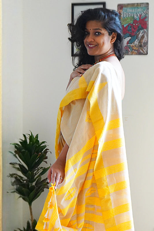 Yellow Bengal Handloom Cotton Saree