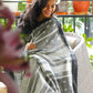Grey Bengal Handloom Cotton Saree with Woven Stripes