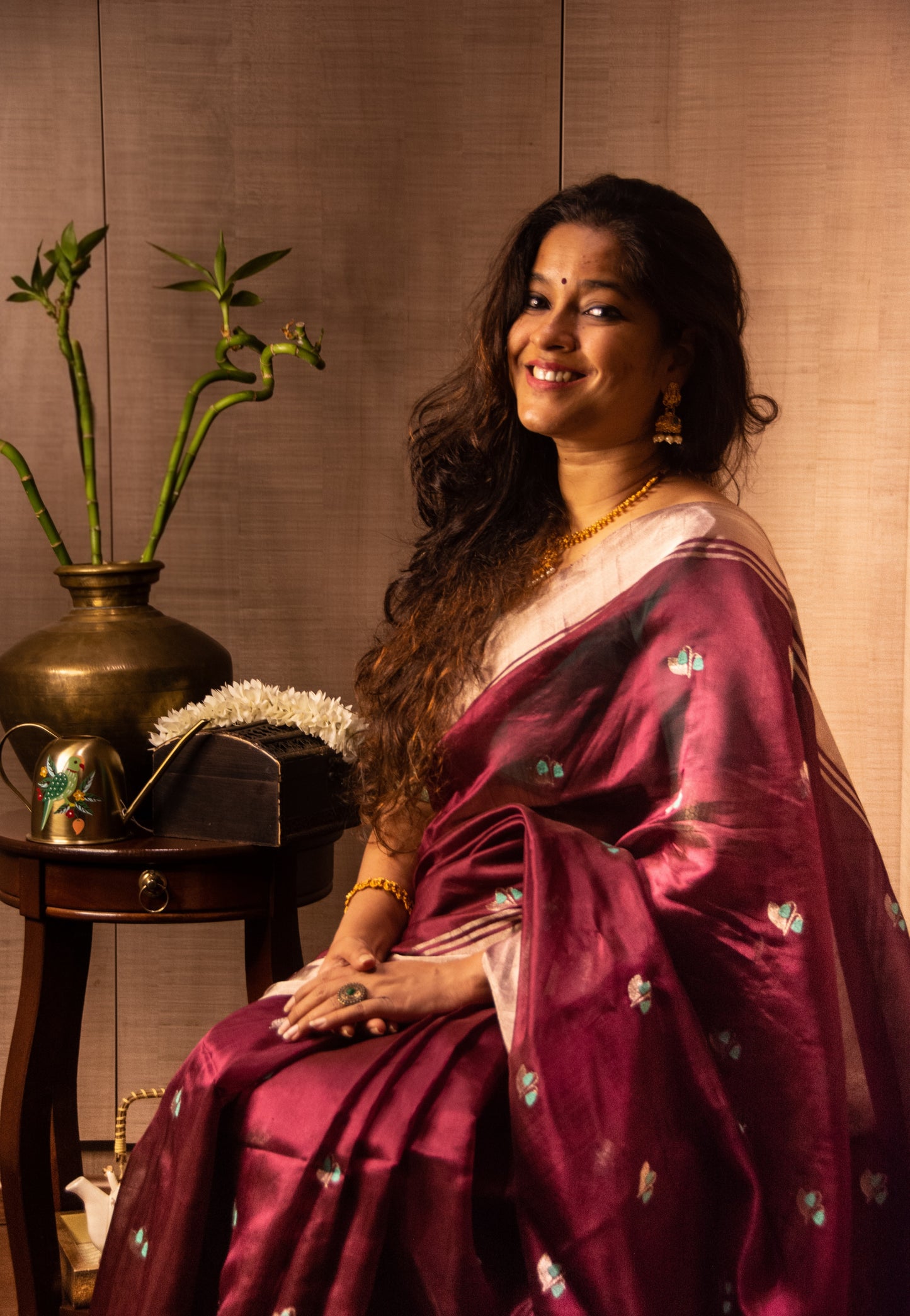 Wine Brown Pure Silk Chanderi Saree