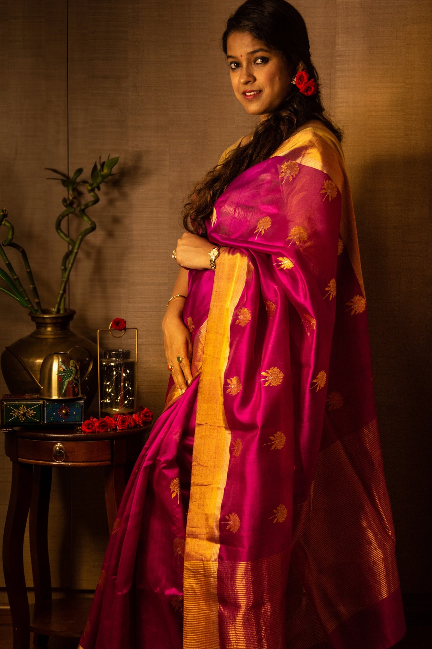 Magenta Pure Silk Chanderi Saree