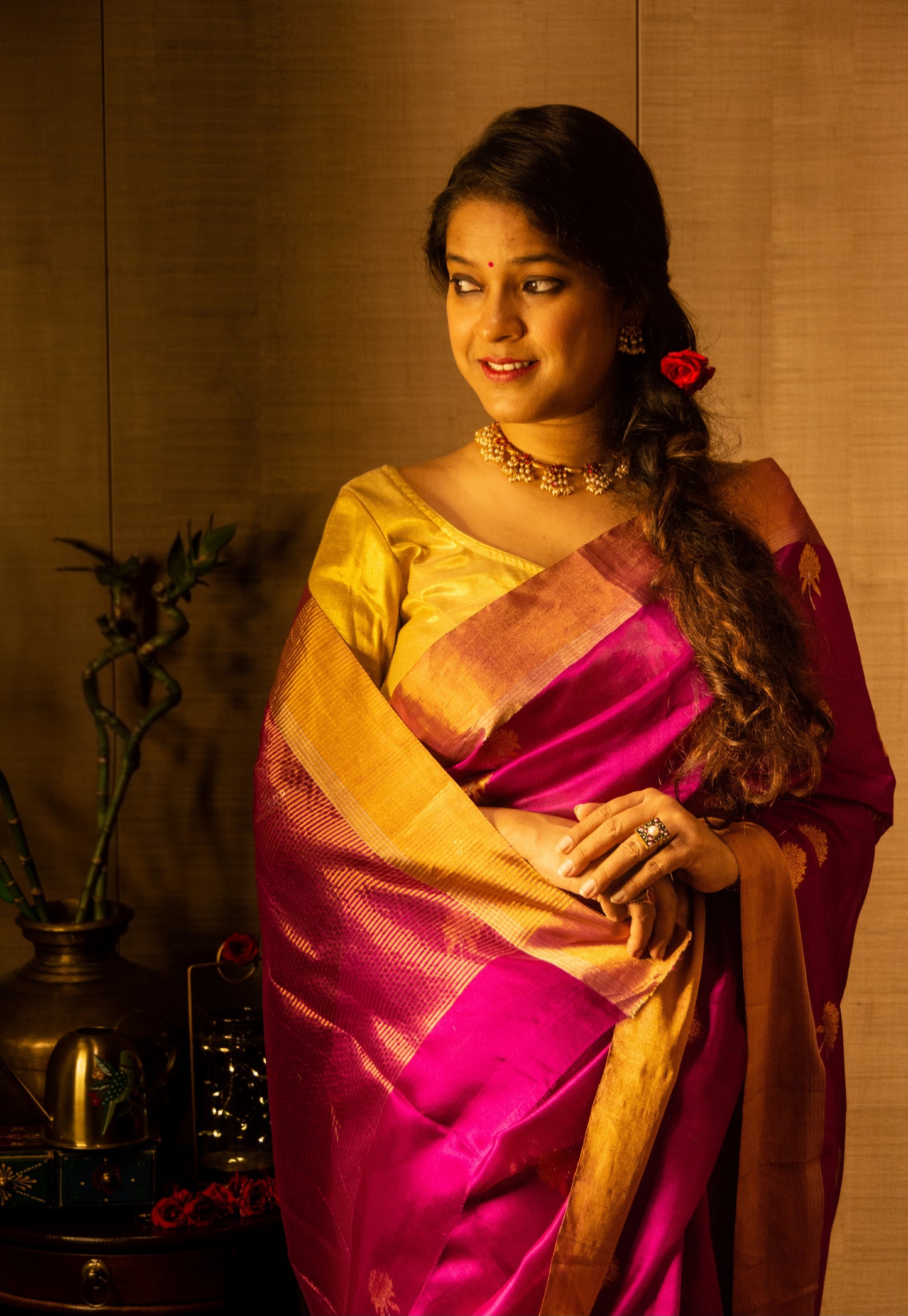Magenta Pure Silk Chanderi Saree