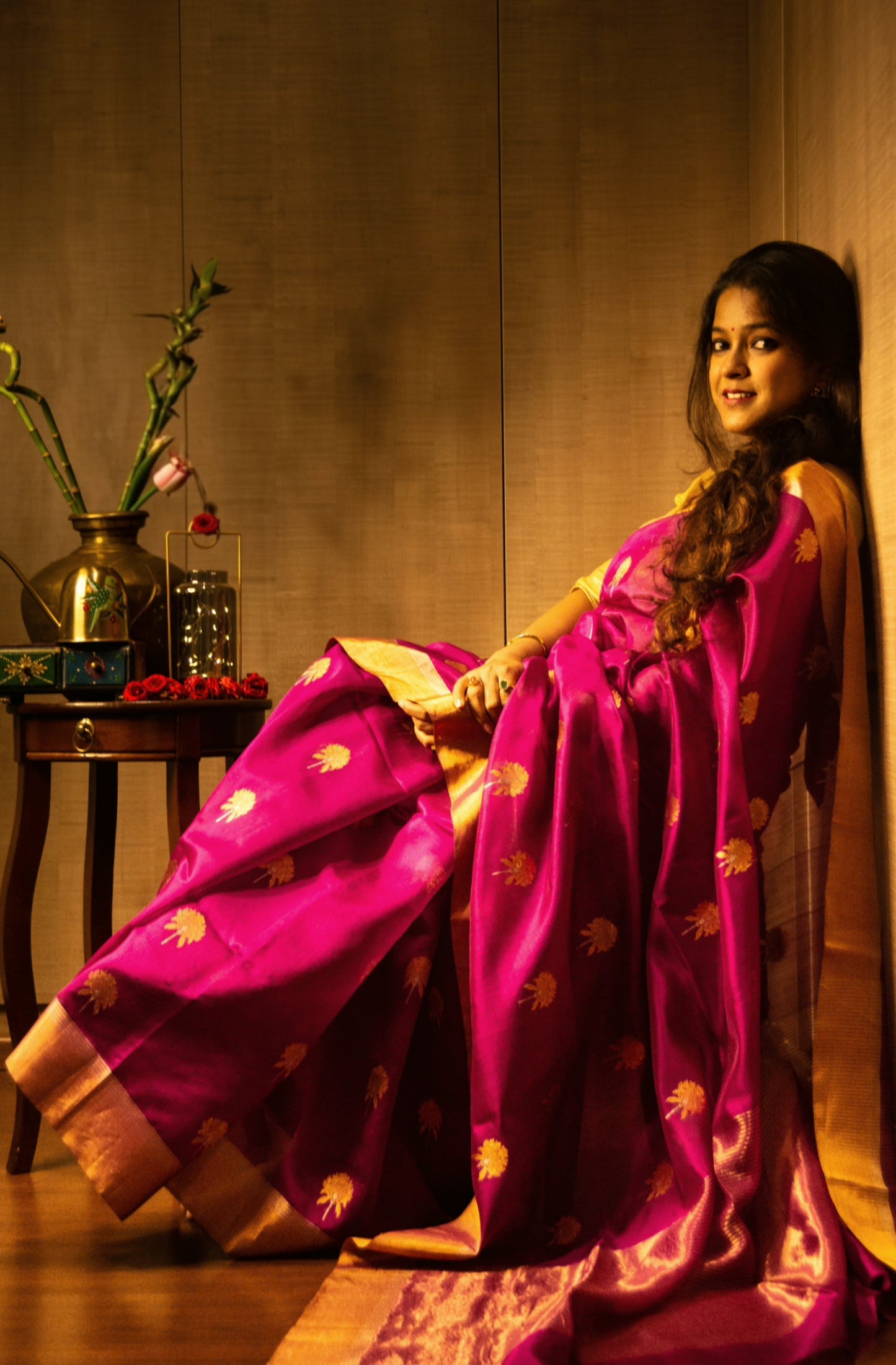 Magenta Pure Silk Chanderi Saree