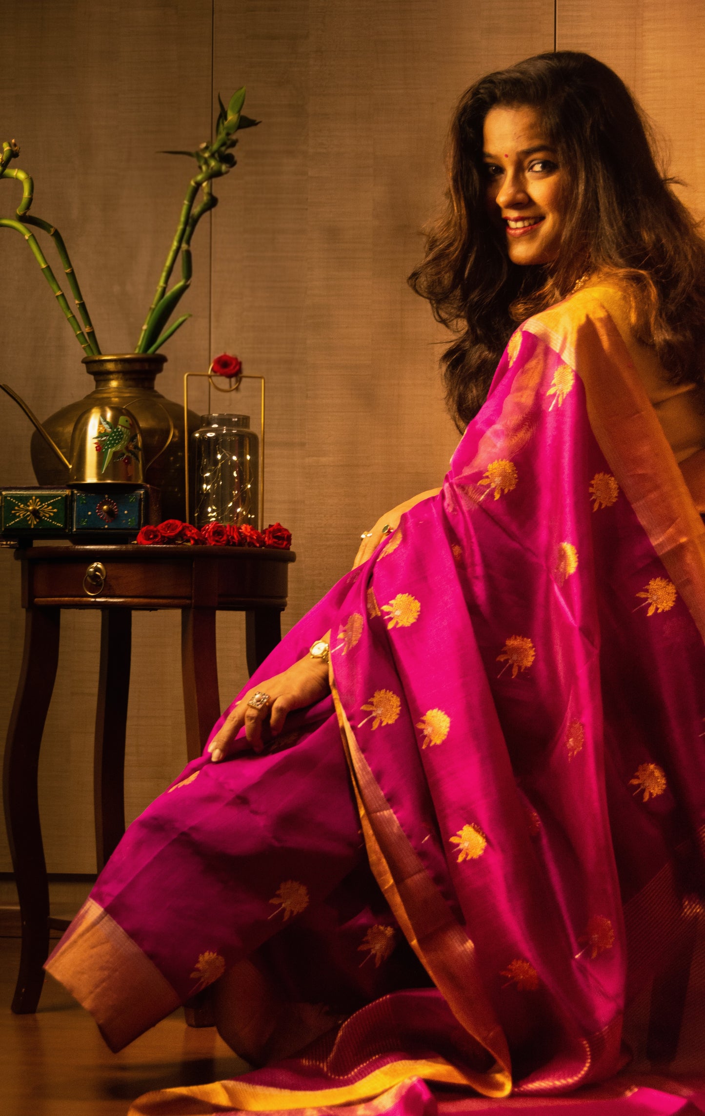 Magenta Pure Silk Chanderi Saree