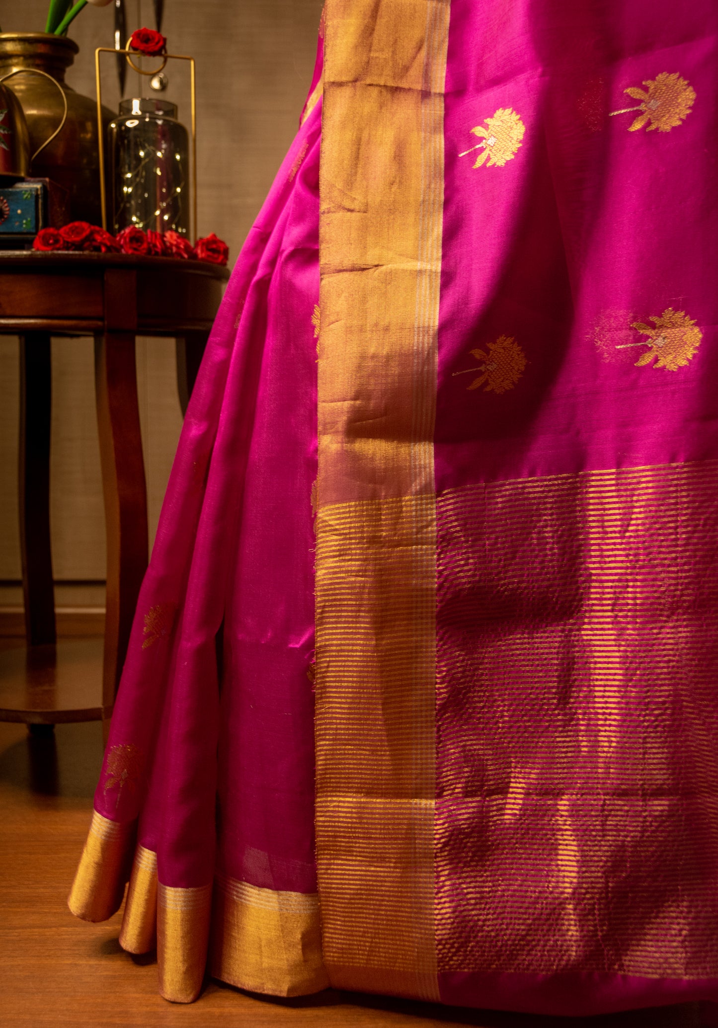 Magenta Pure Silk Chanderi Saree