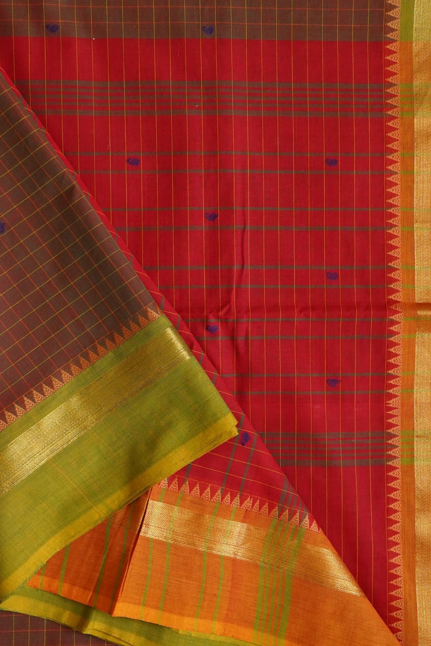 Chettinad Cotton Checks And Butta Maroon Red  Saree