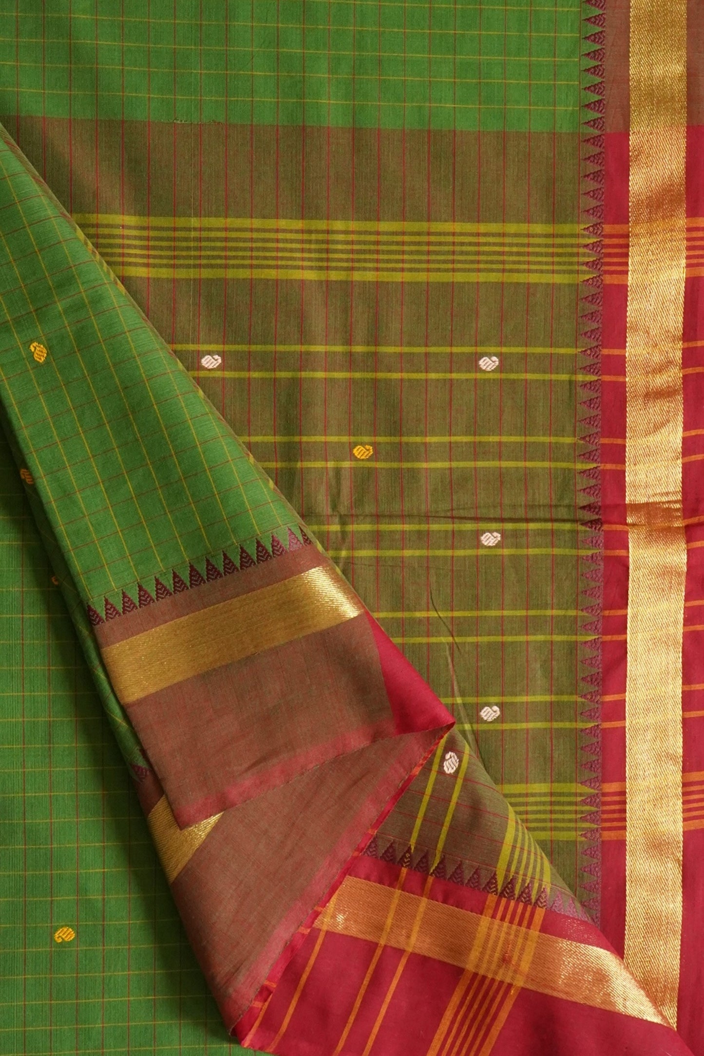 Chettinad Cotton Checks And Butta Green Saree