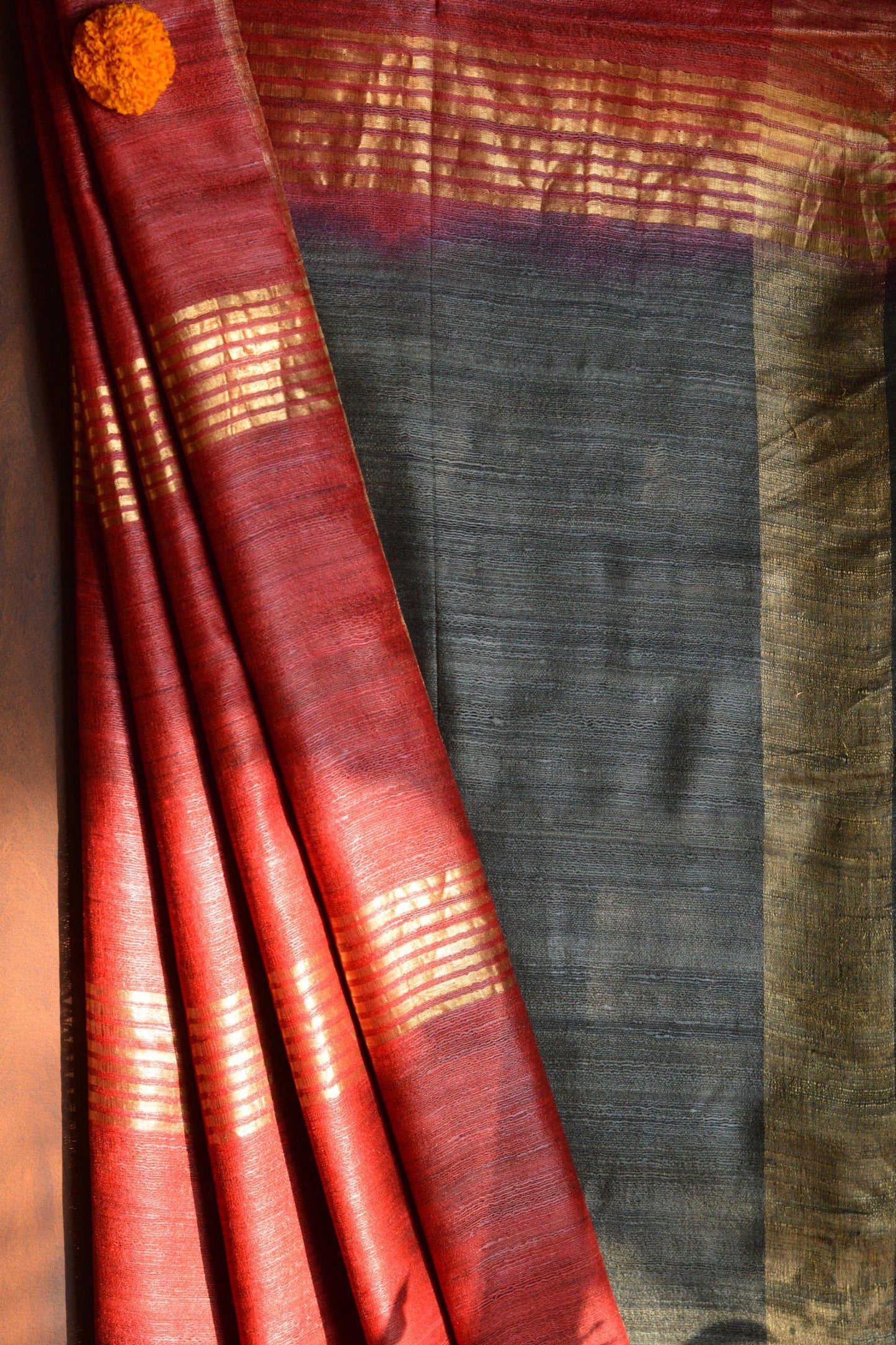 Dual Shaded Zari Border Tussar Silk Saree