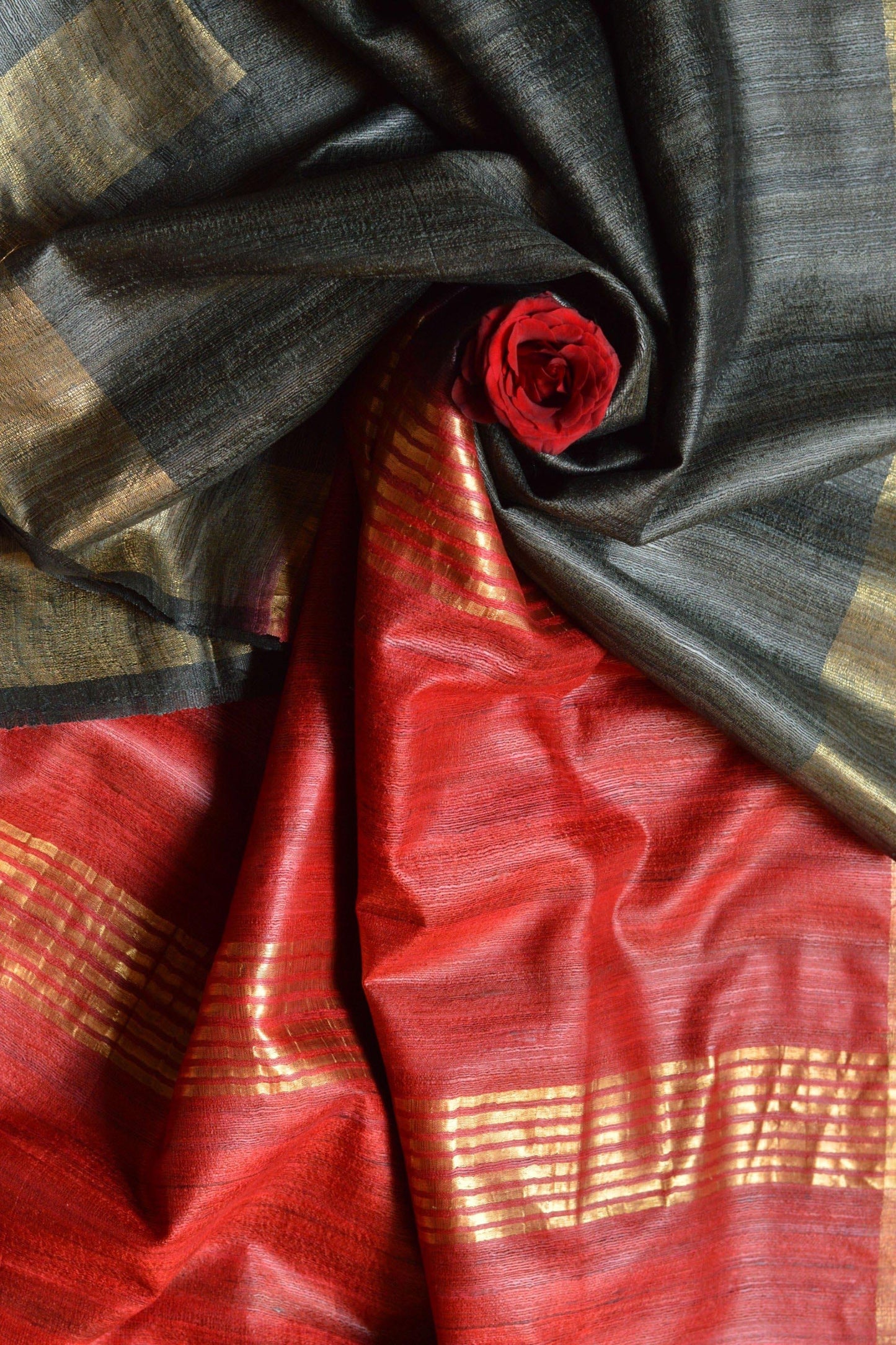 Dual Shaded Zari Border Tussar Silk Saree