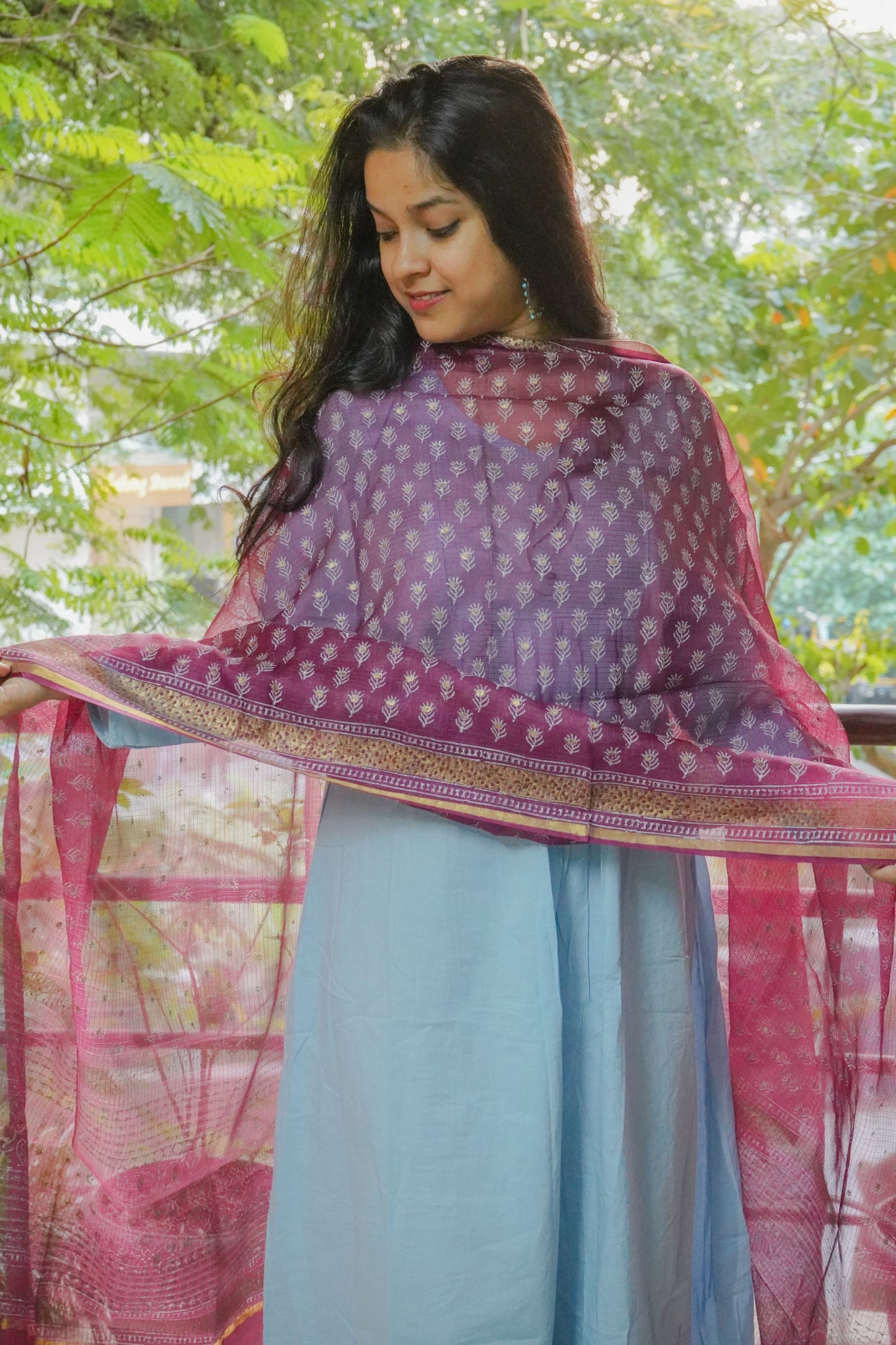 Hand Block Printed Kota Silk Dupatta