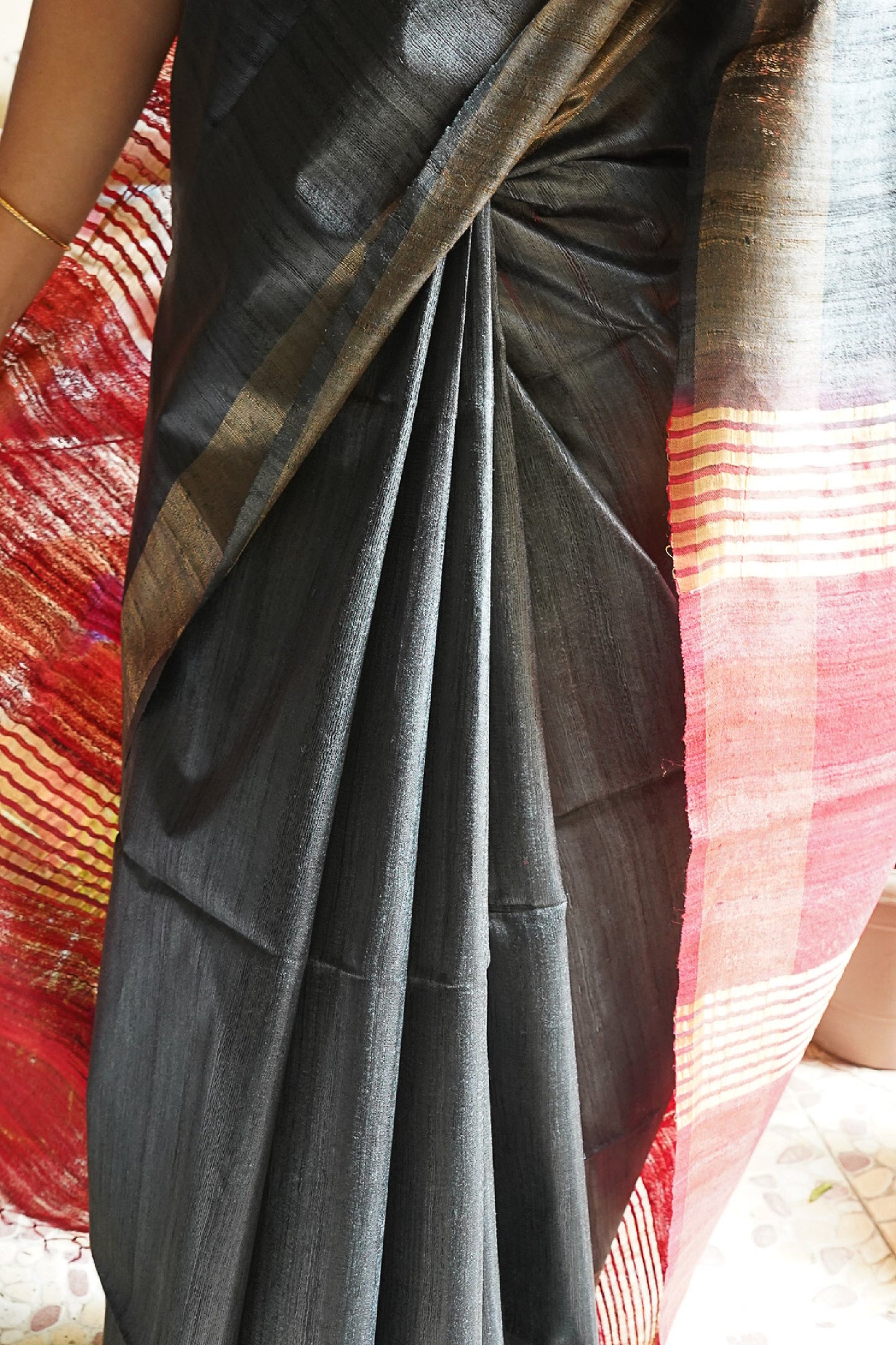 Dual Shaded Zari Border Tussar Silk Saree