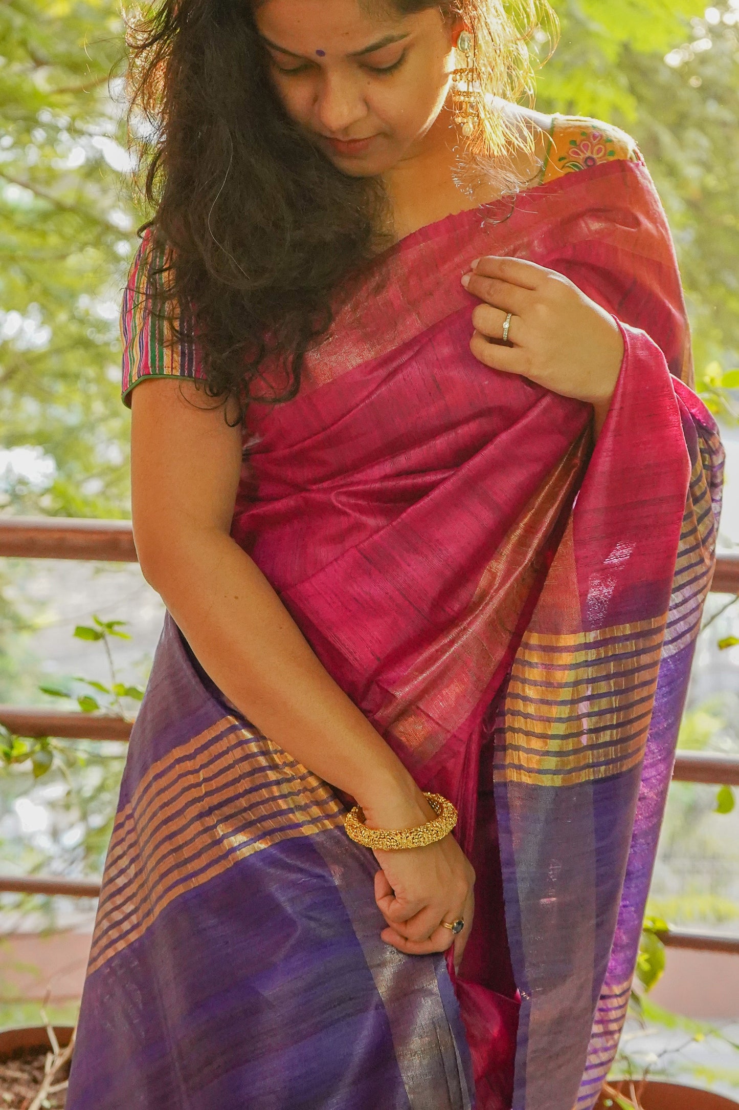 Dual Shaded Zari Border Tussar Silk Saree