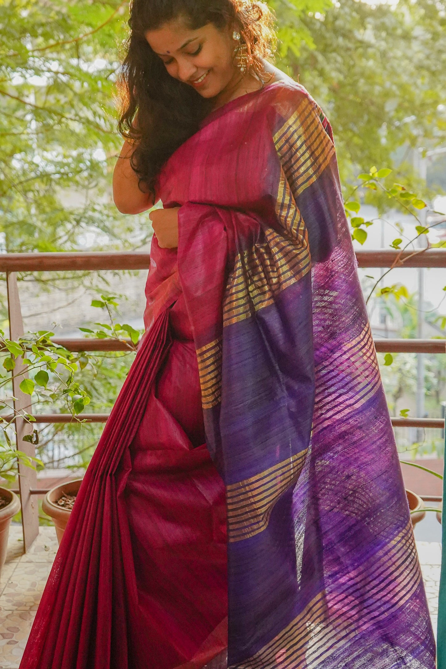 Dual Shaded Zari Border Tussar Silk Saree