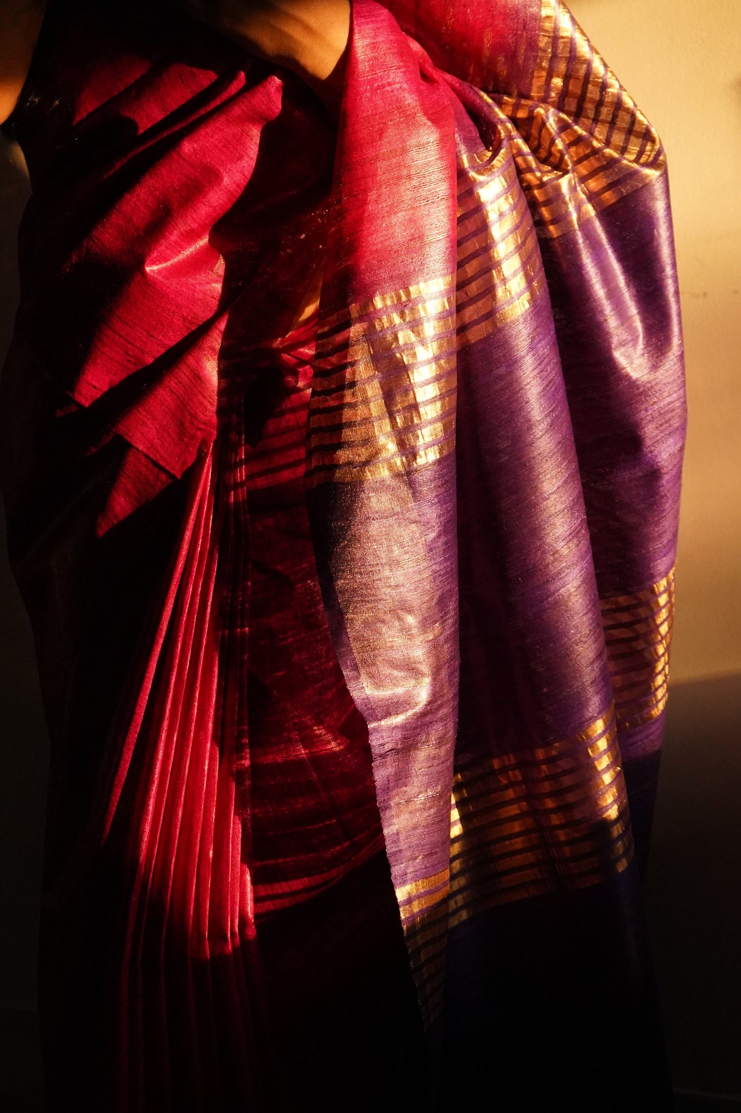 Dual Shaded Zari Border Tussar Silk Saree