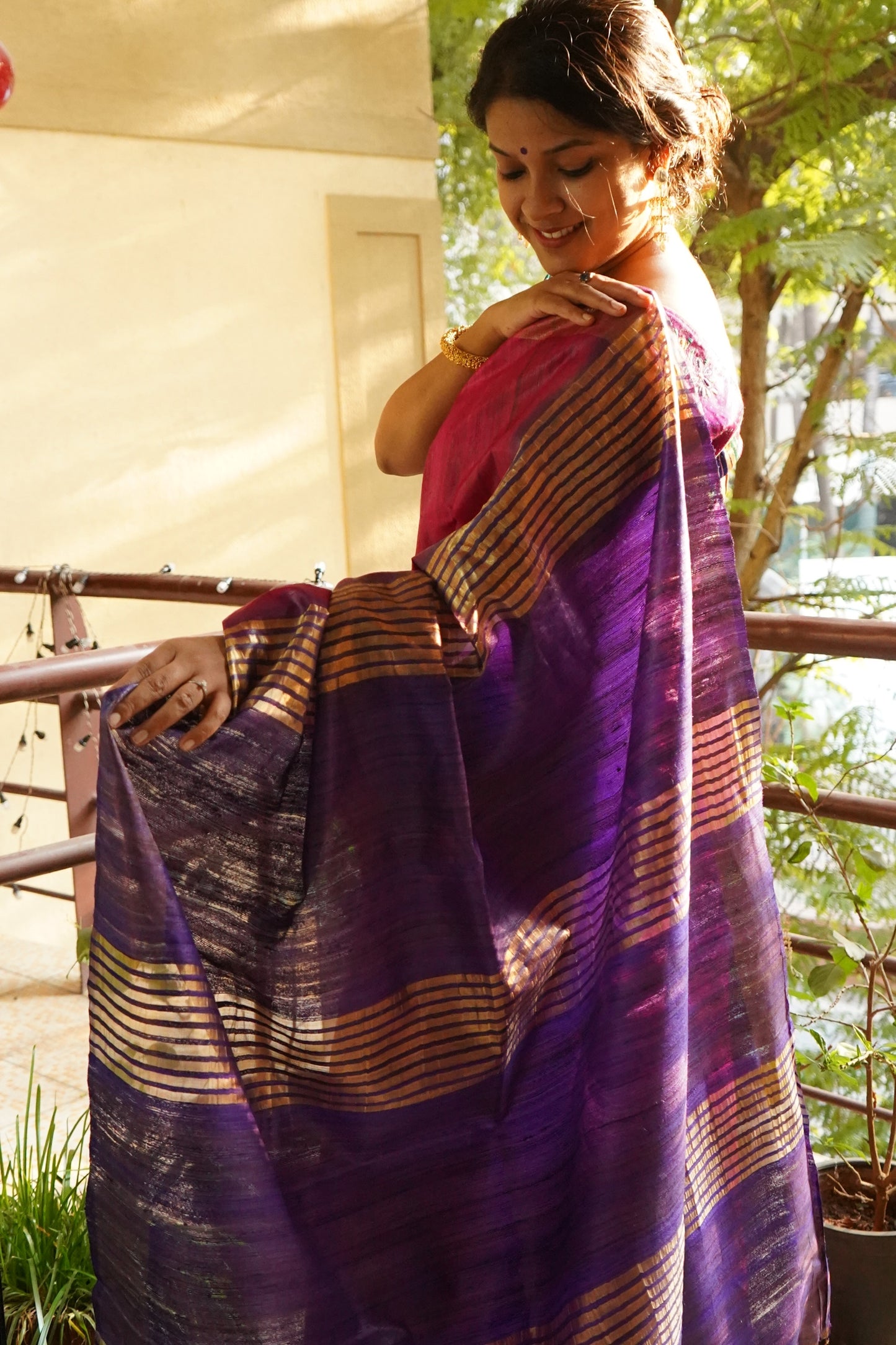 Dual Shaded Zari Border Tussar Silk Saree