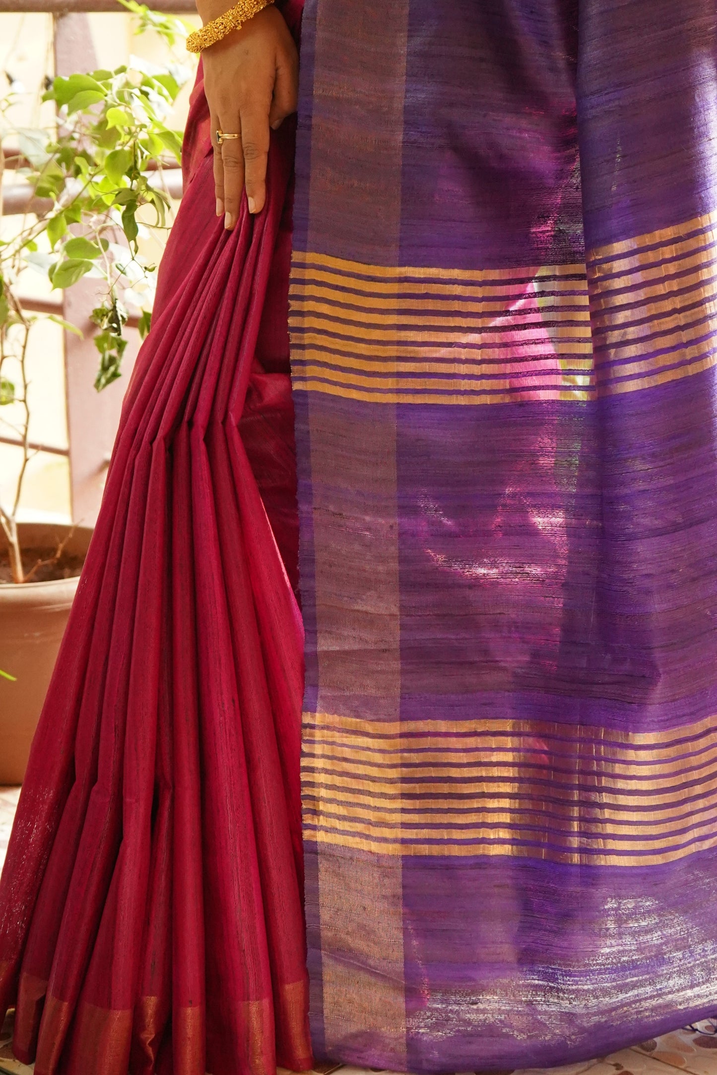 Dual Shaded Zari Border Tussar Silk Saree