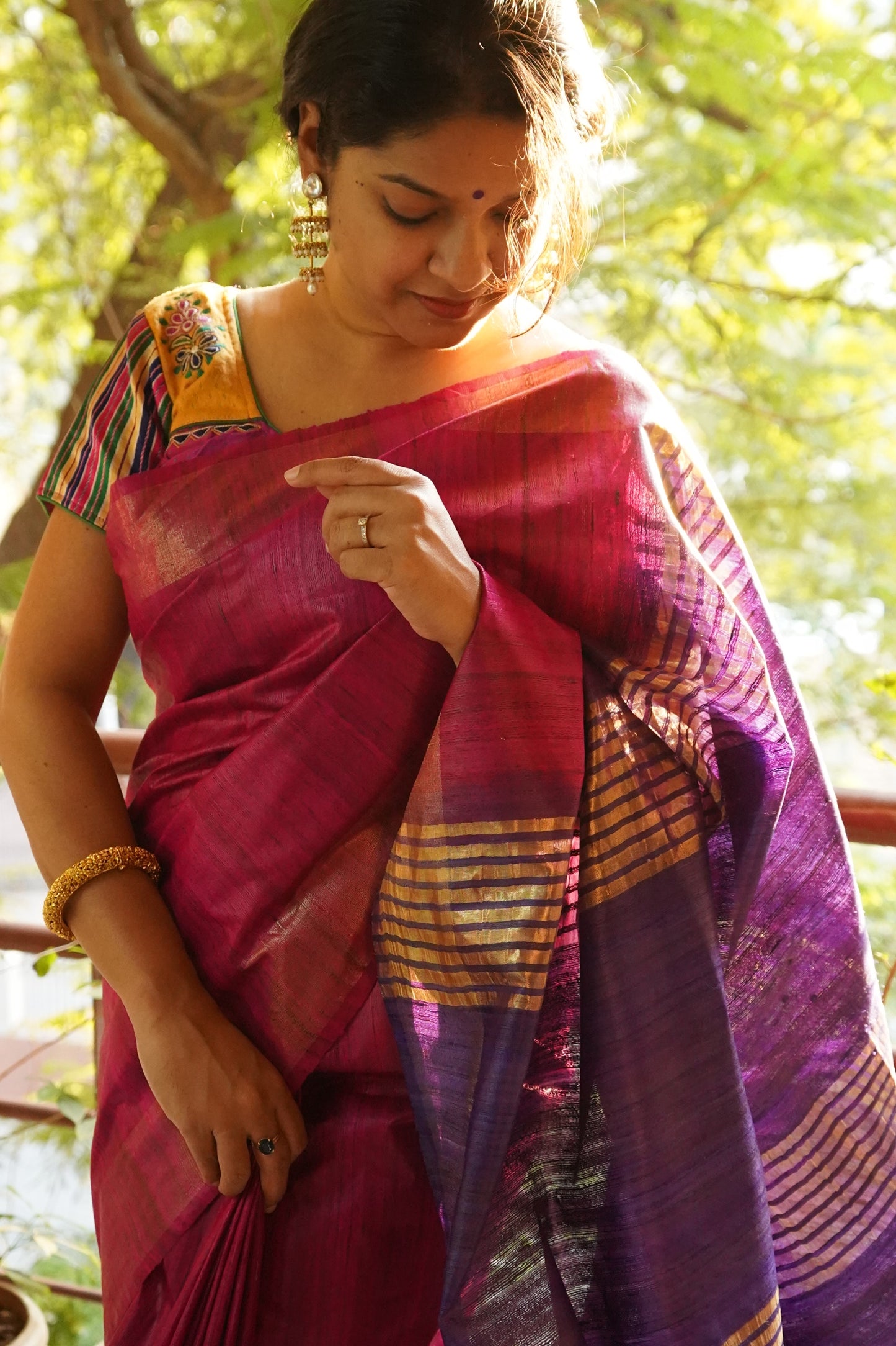 Dual Shaded Zari Border Tussar Silk Saree