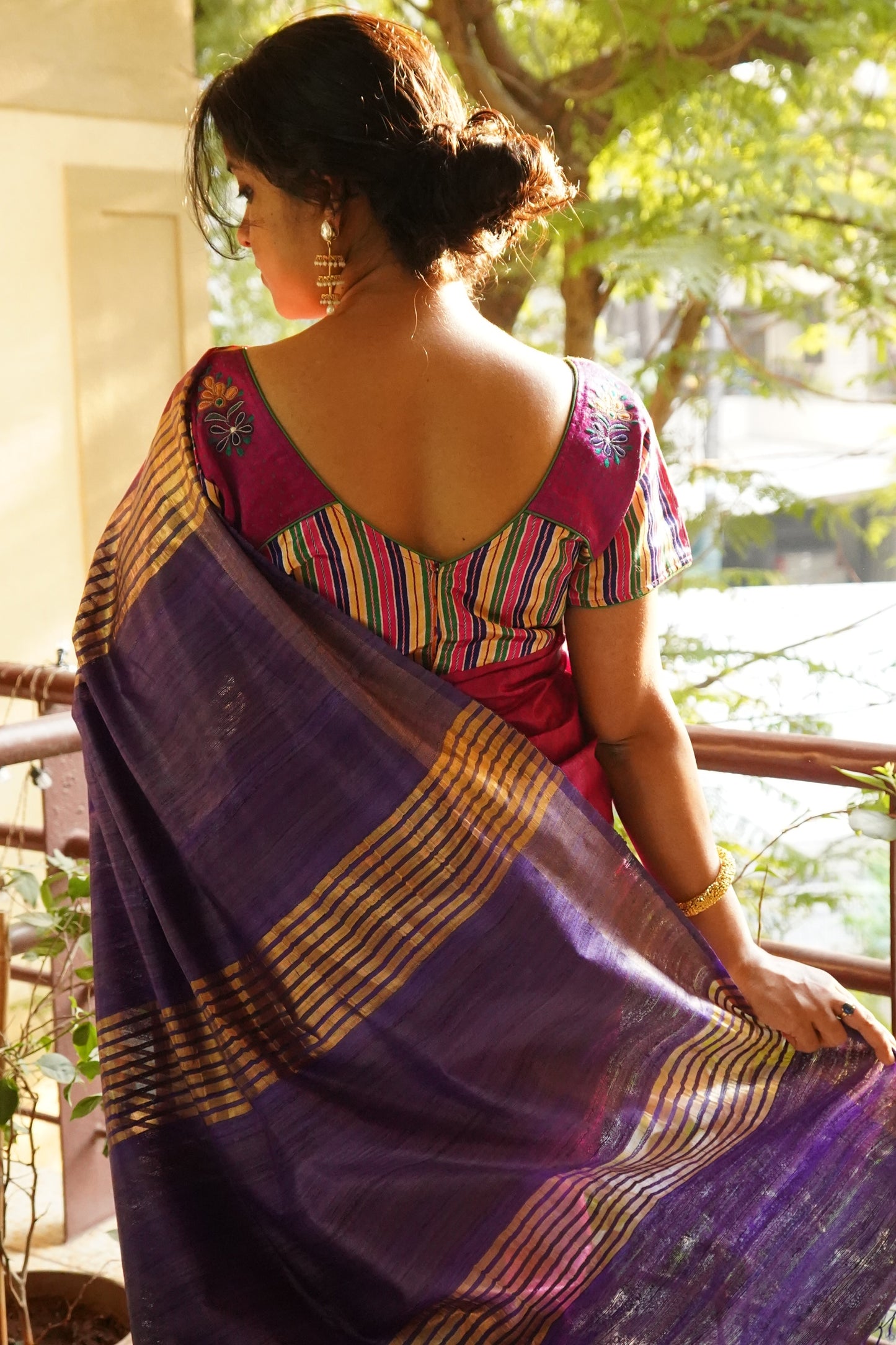 Dual Shaded Zari Border Tussar Silk Saree