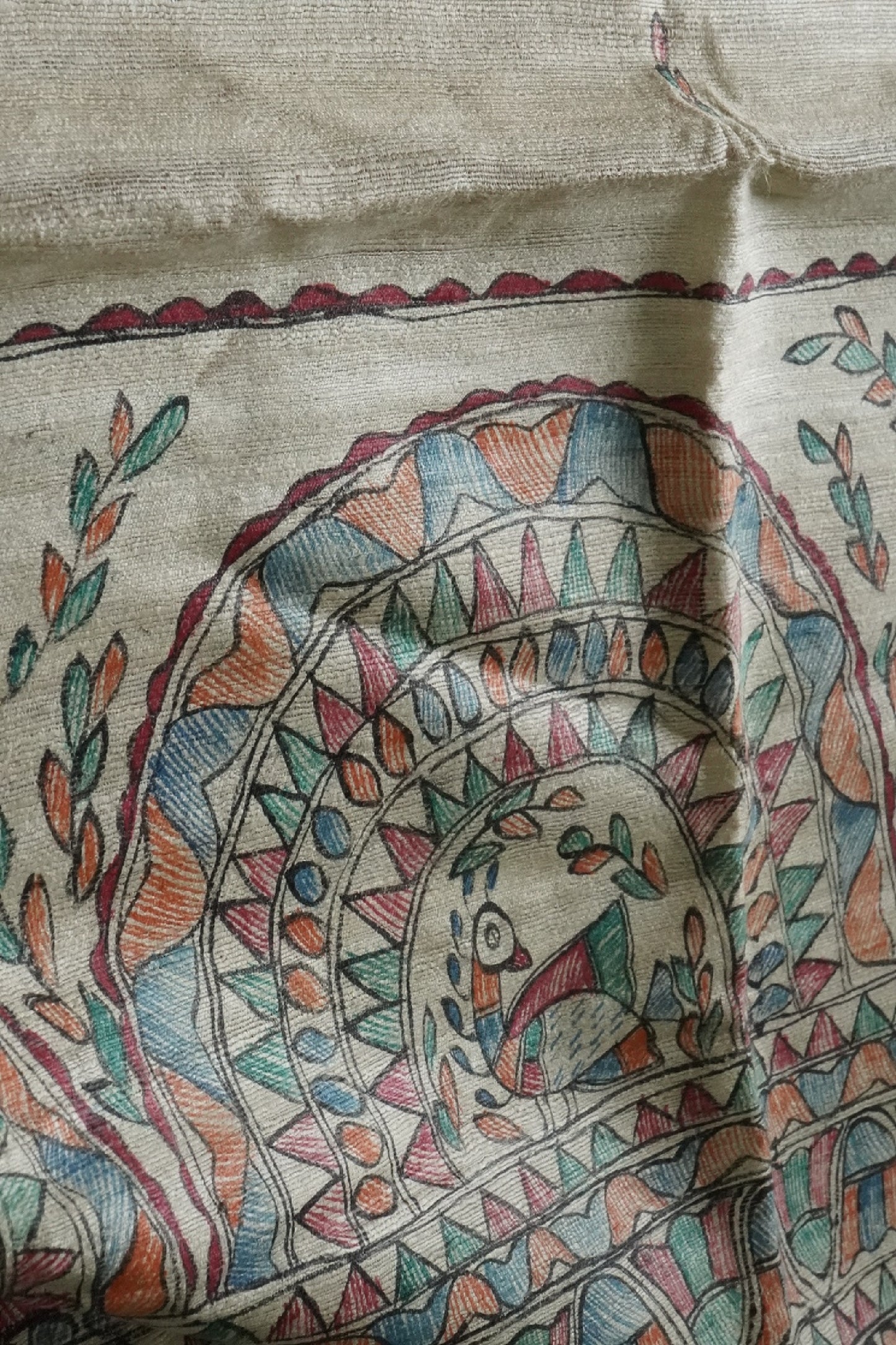 Hand Painted Madhubani Tussar Silk Dupatta