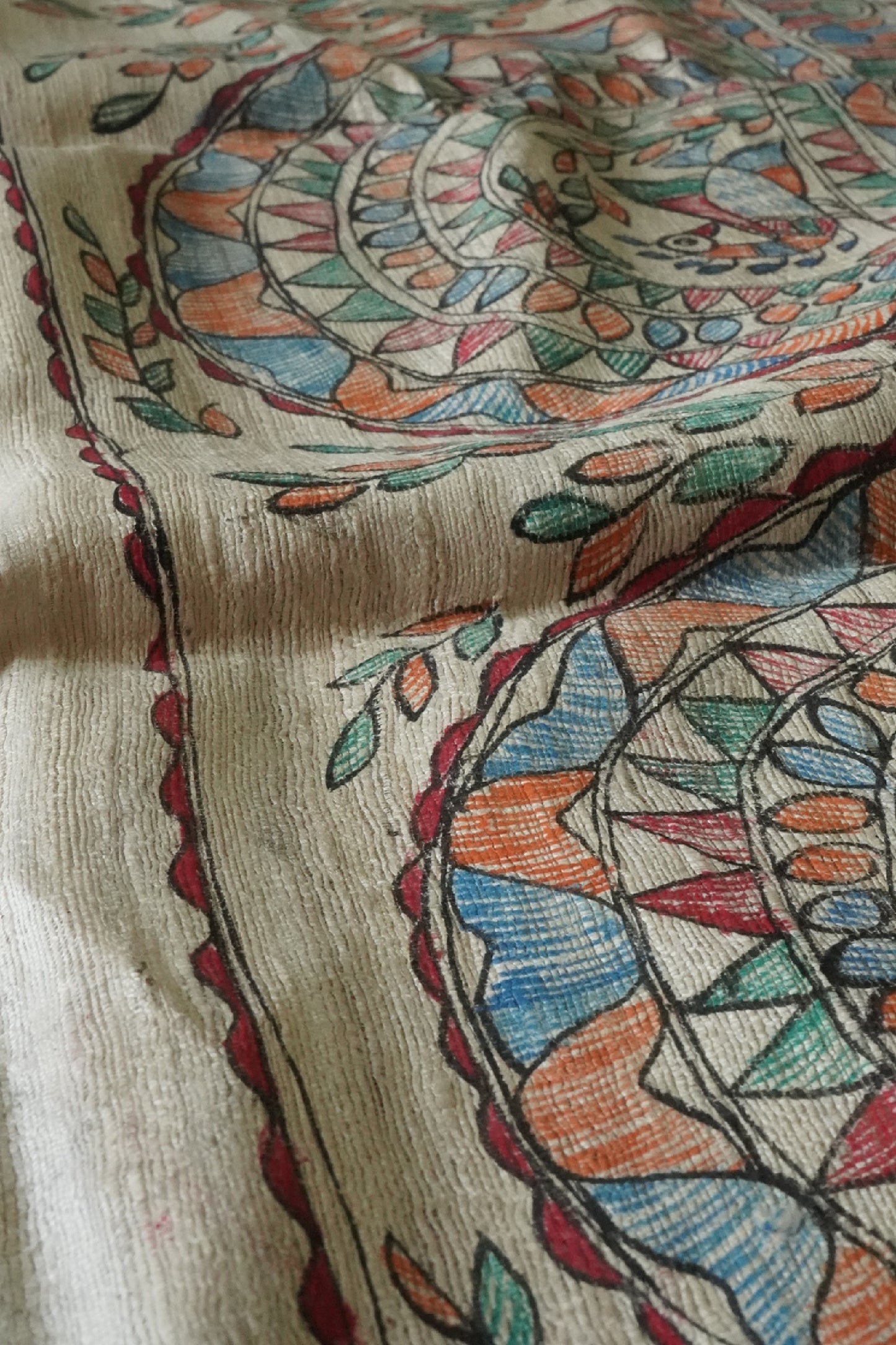 Hand Painted Madhubani Tussar Silk Dupatta