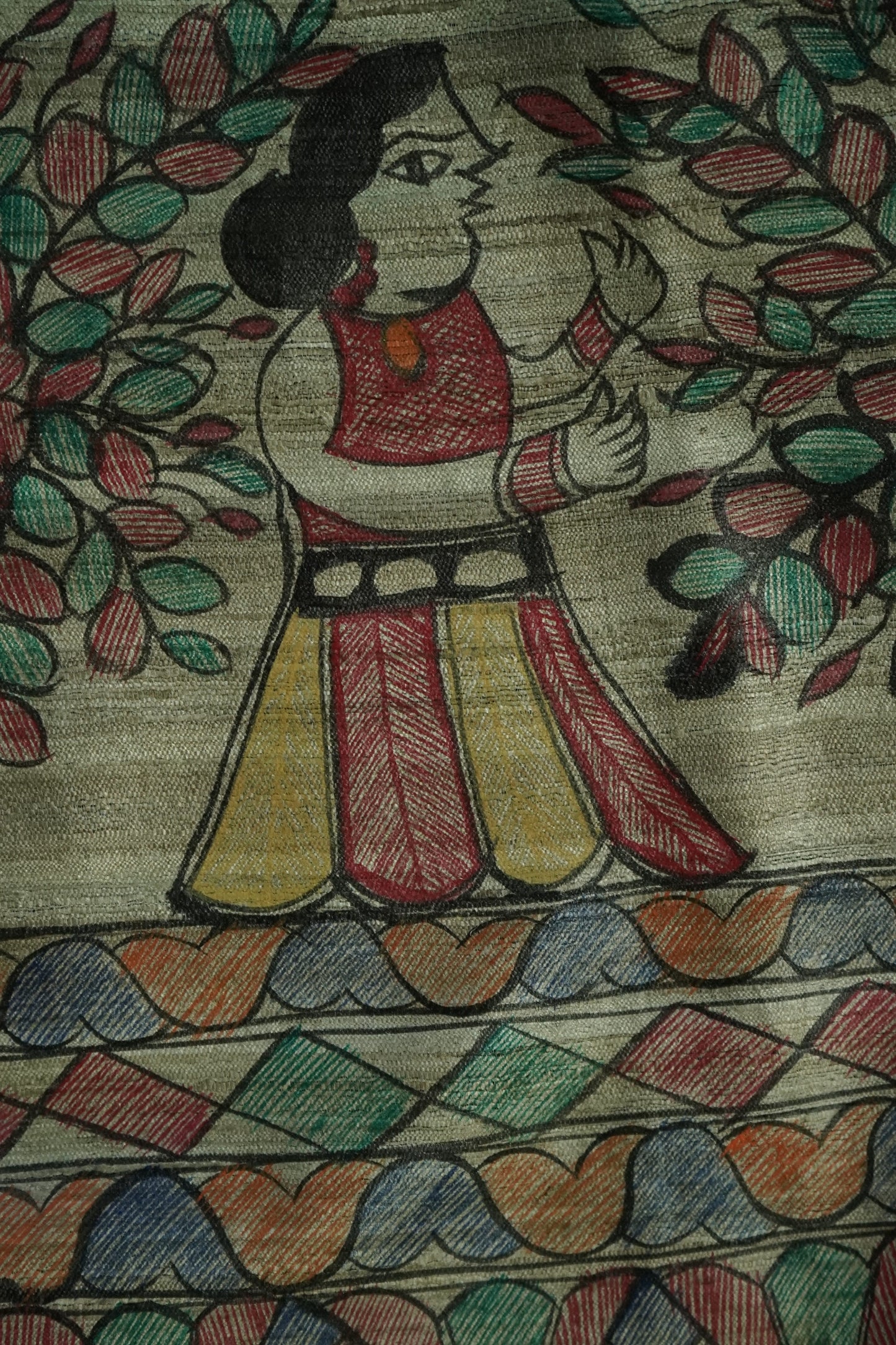 Hand Painted Madhubani Tussar Silk Dupatta