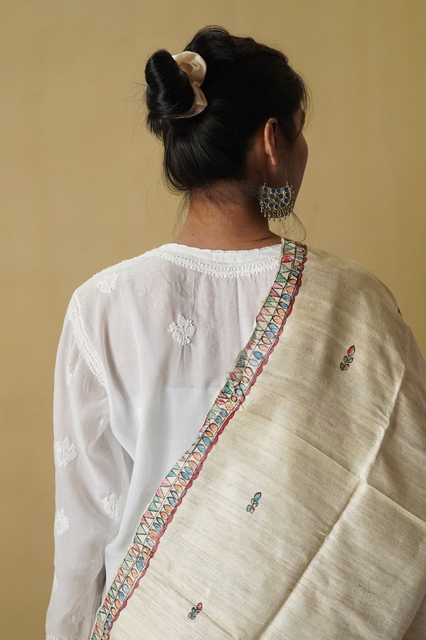 Hand Painted Madhubani Tussar Silk Dupatta