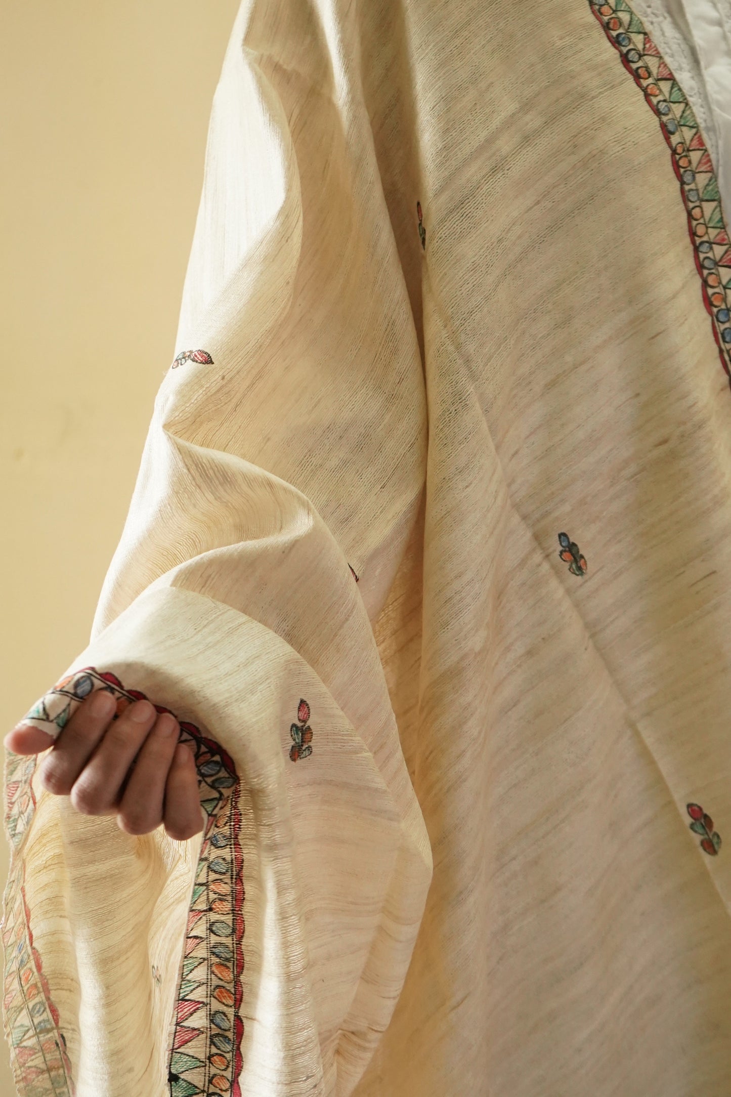 Hand Painted Madhubani Tussar Silk Dupatta