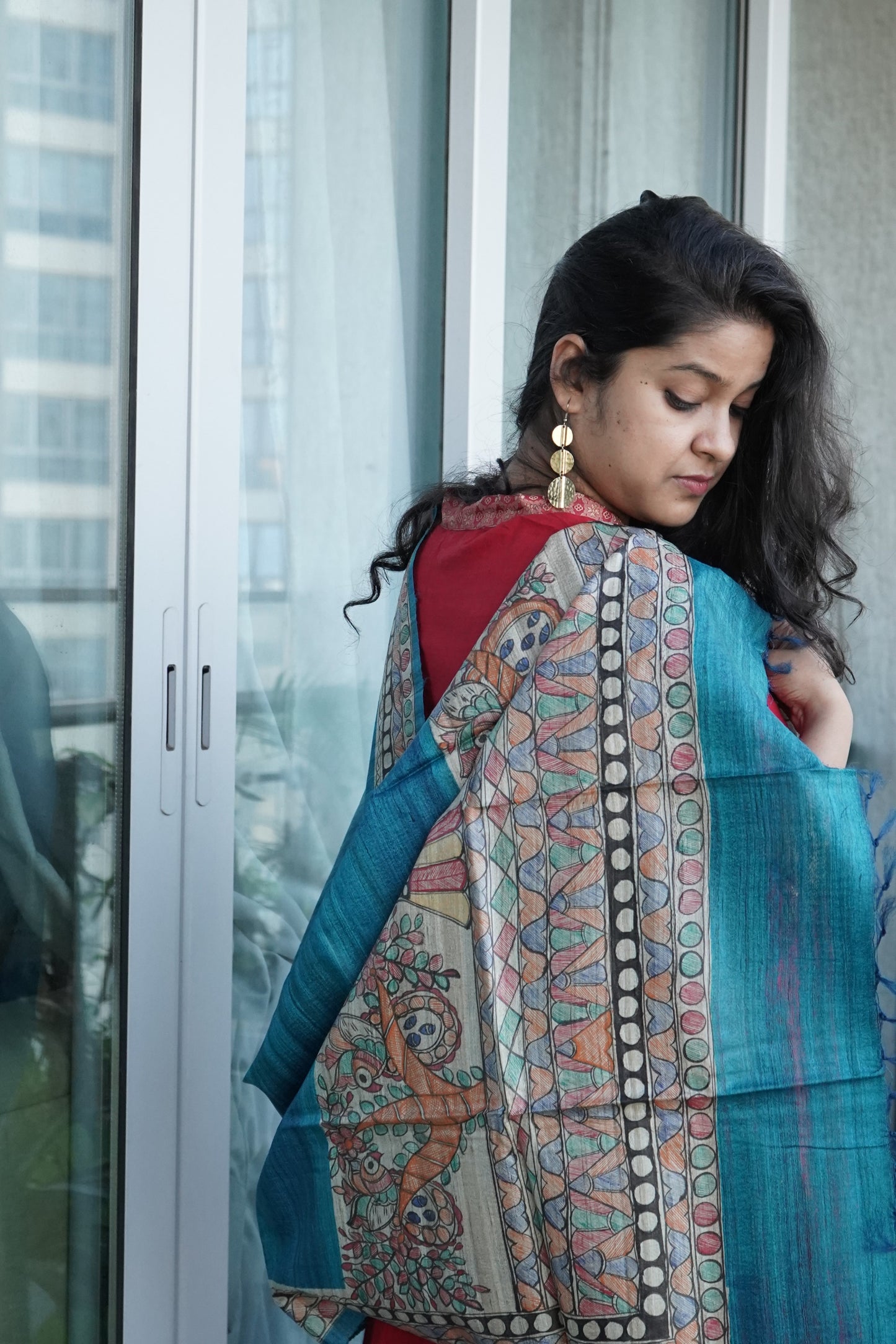 Hand Painted Madhubani Tussar Silk Dupatta